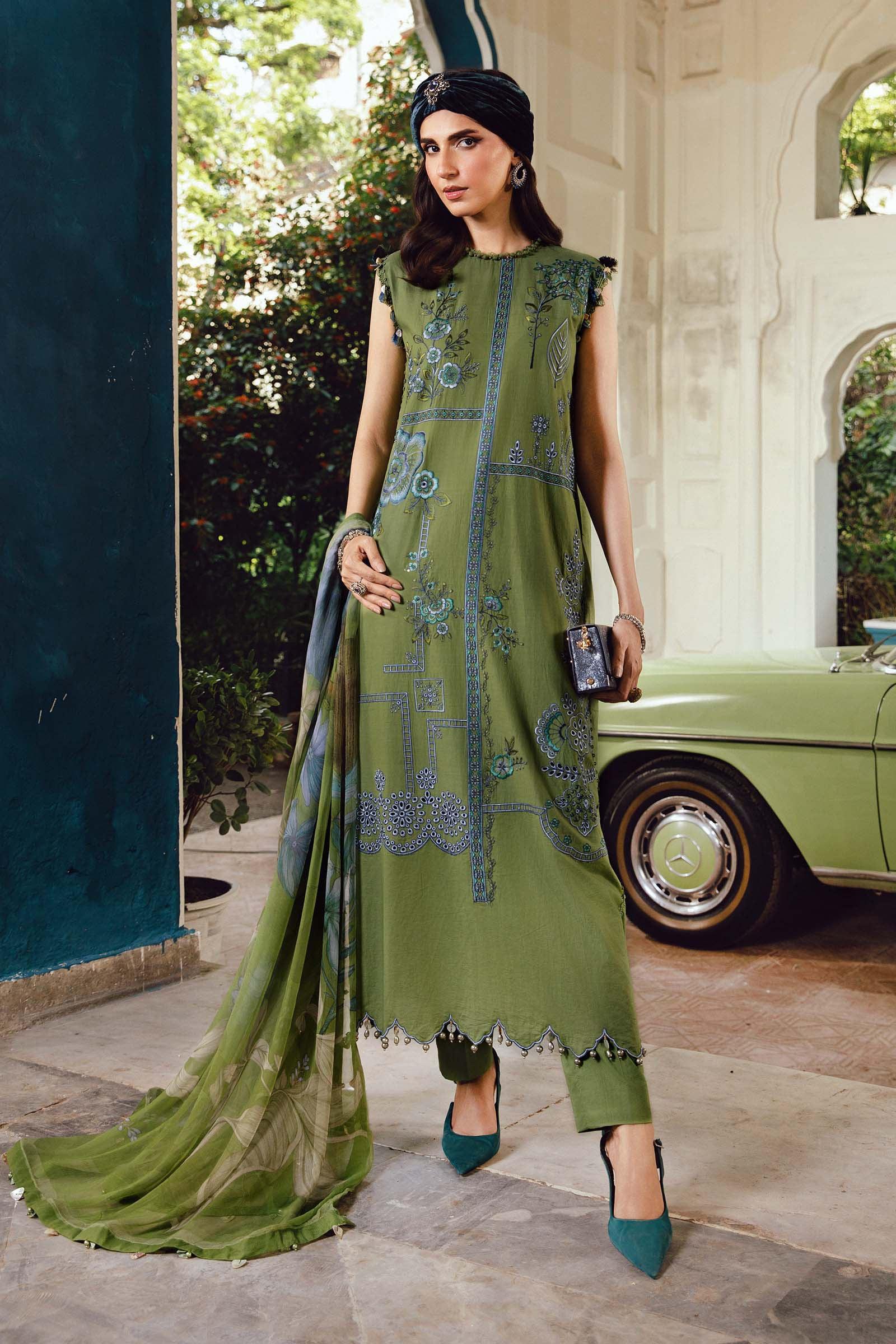 3 Piece Unstitched Embroidered Cambric Suit | MPT-2701-A - Aqsa Fabrics