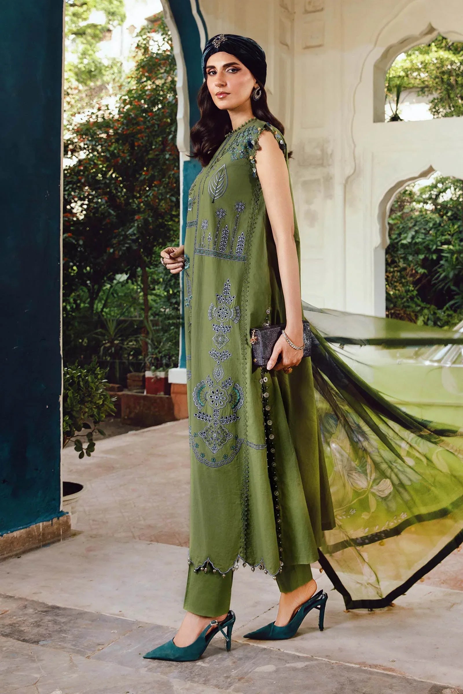 3 Piece Unstitched Embroidered Cambric Suit | MPT-2701-A - Aqsa Fabrics