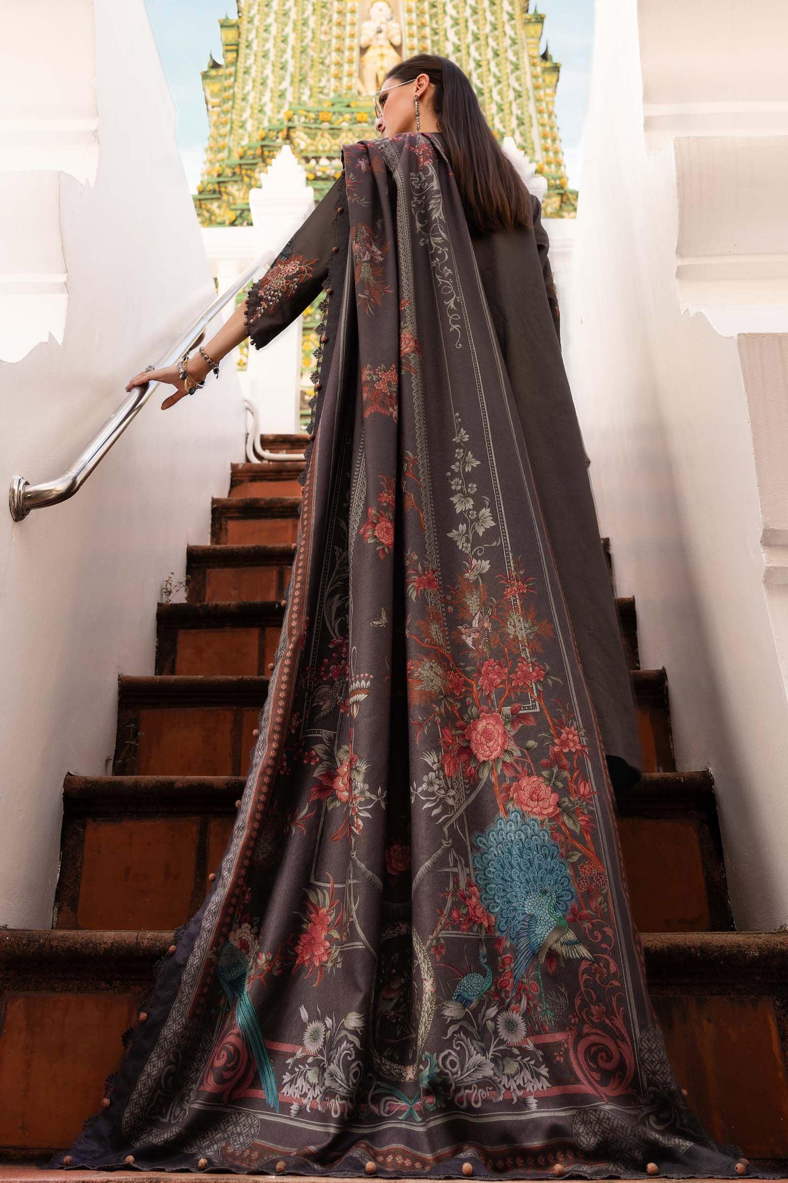 3 Piece Unstitched Embroidered Twill Linen Suit - Aqsa Fabrics