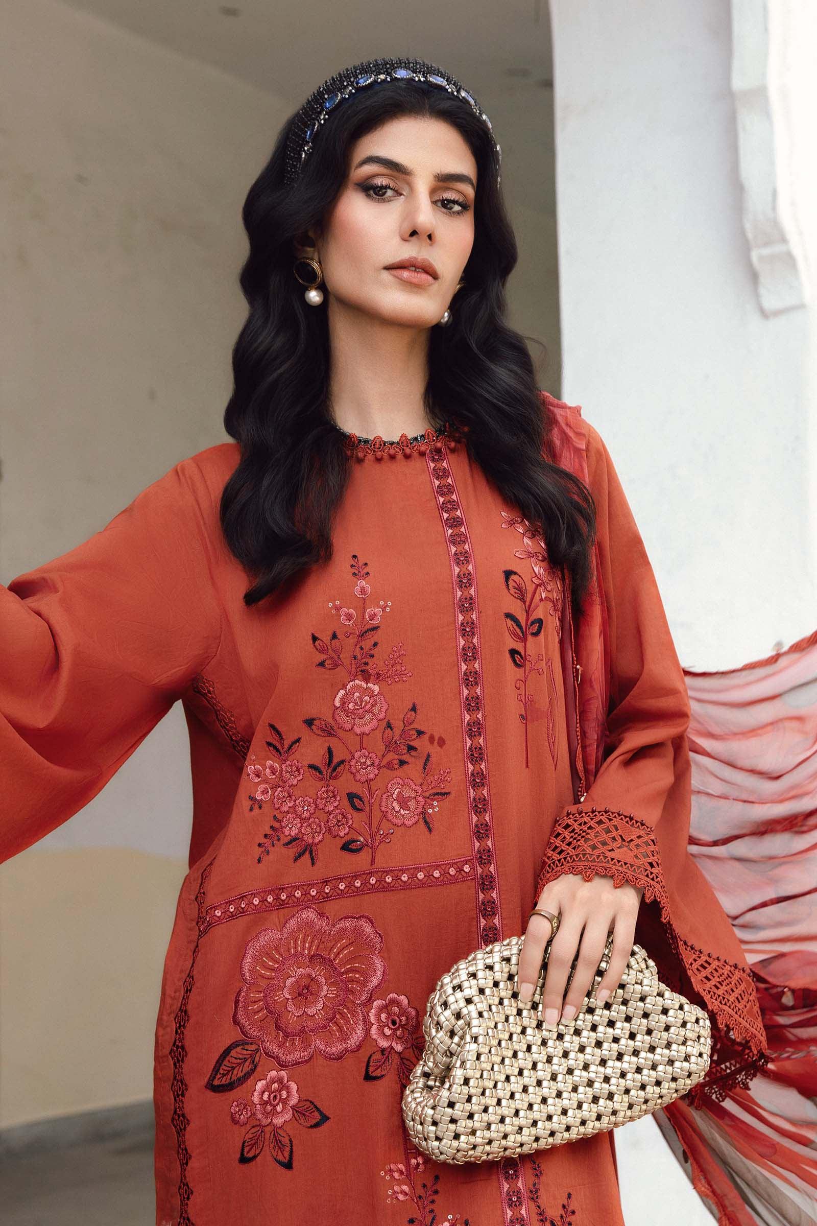 3 Piece Unstitched Embroidered Cambric Suit | MPT-2701-B - Aqsa Fabrics