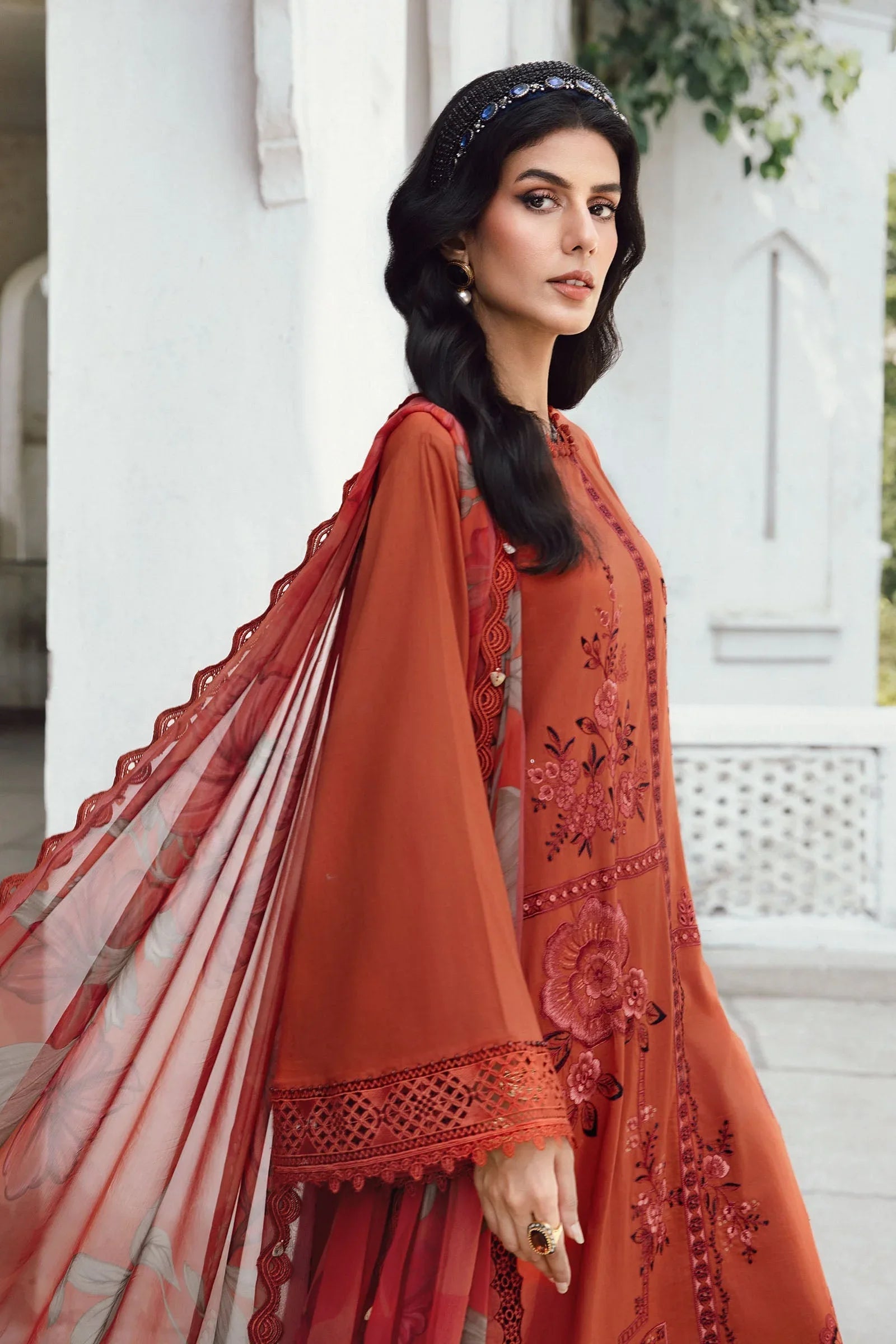 3 Piece Unstitched Embroidered Cambric Suit | MPT-2701-B - Aqsa Fabrics