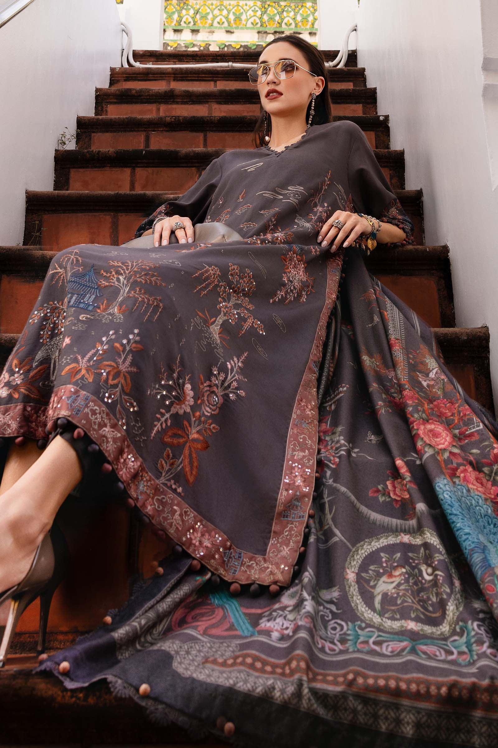 3 Piece Unstitched Embroidered Twill Linen Suit - Aqsa Fabrics