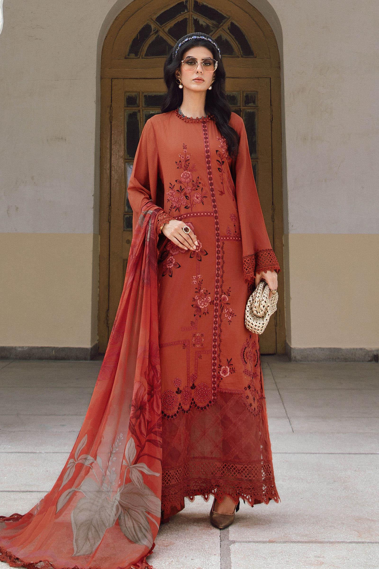 3 Piece Unstitched Embroidered Cambric Suit | MPT-2701-B - Aqsa Fabrics