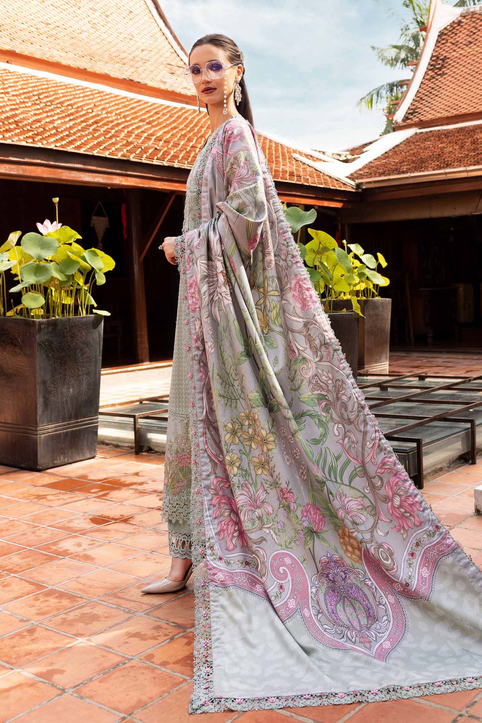 3 Piece Unstitched Embroidered Twill Linen Suit - Aqsa Fabrics