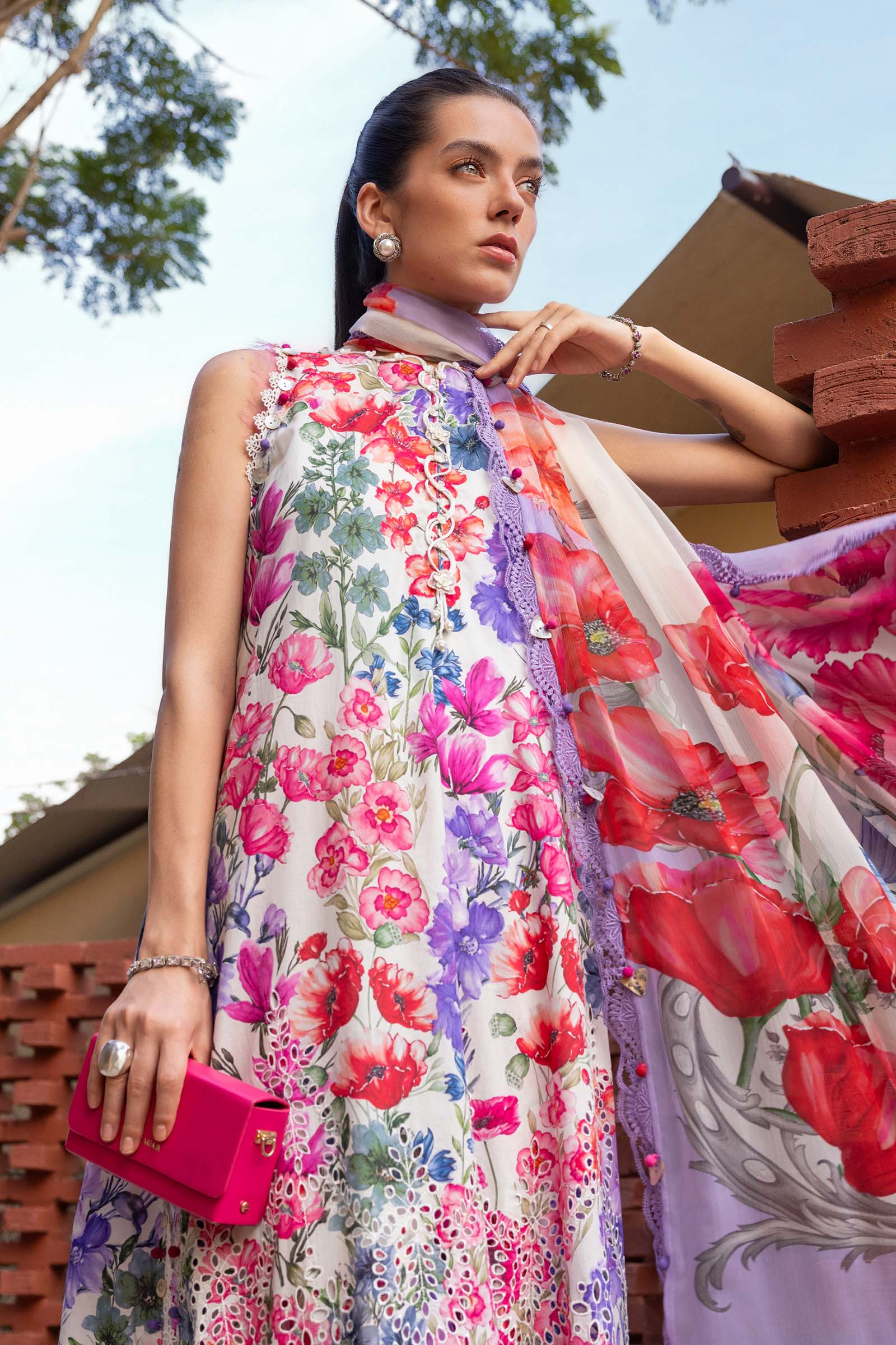 3 Piece Unstitched Embroidered Lawn Suit - Aqsa Fabrics
