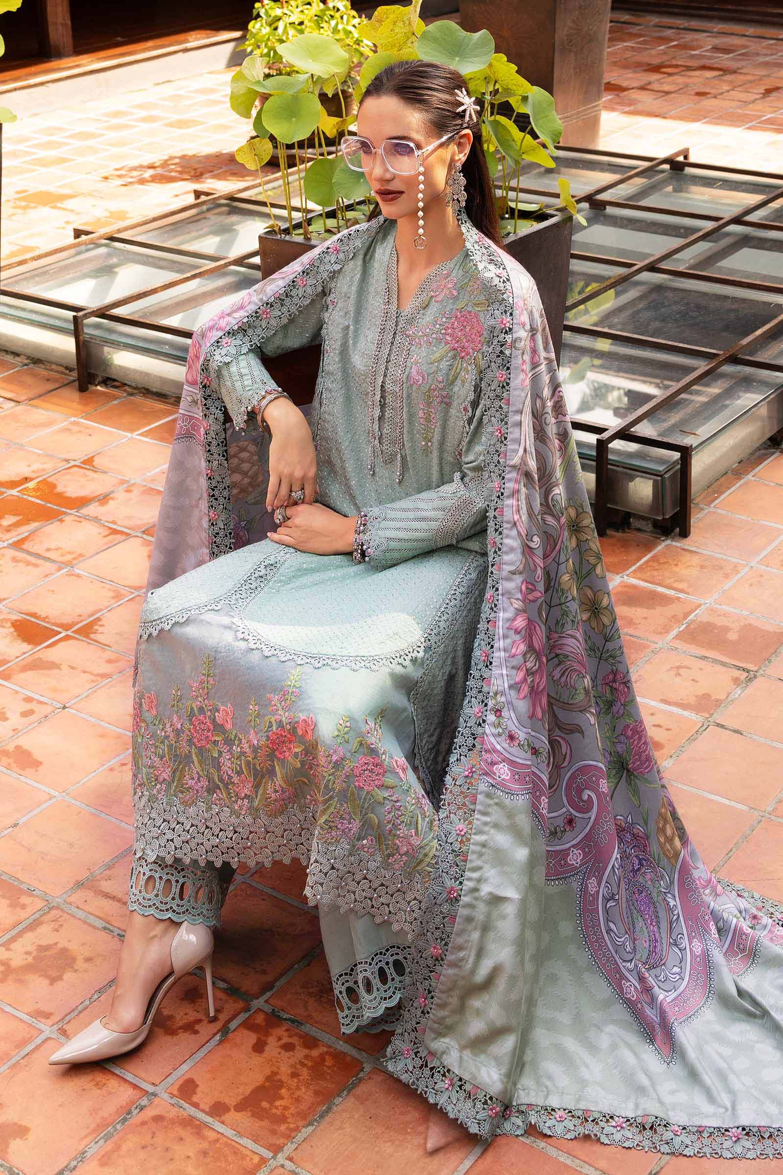 3 Piece Unstitched Embroidered Twill Linen Suit - Aqsa Fabrics