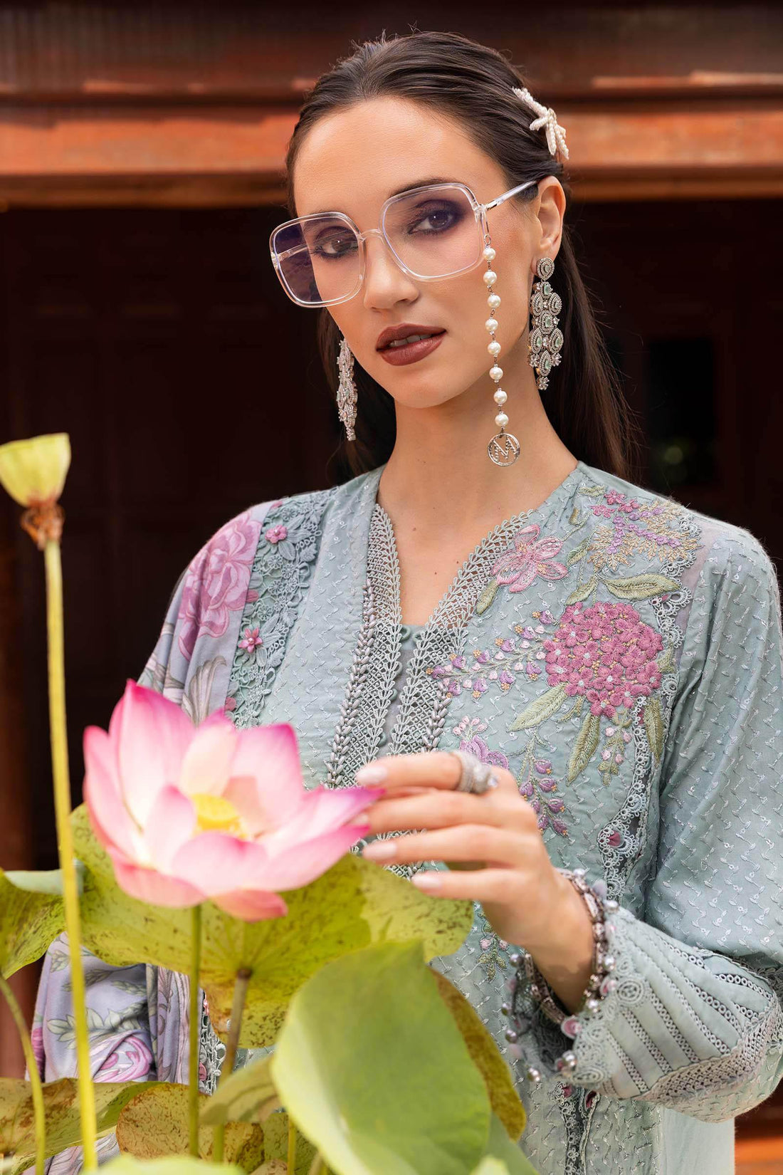 3 Piece Unstitched Embroidered Twill Linen Suit - Aqsa Fabrics