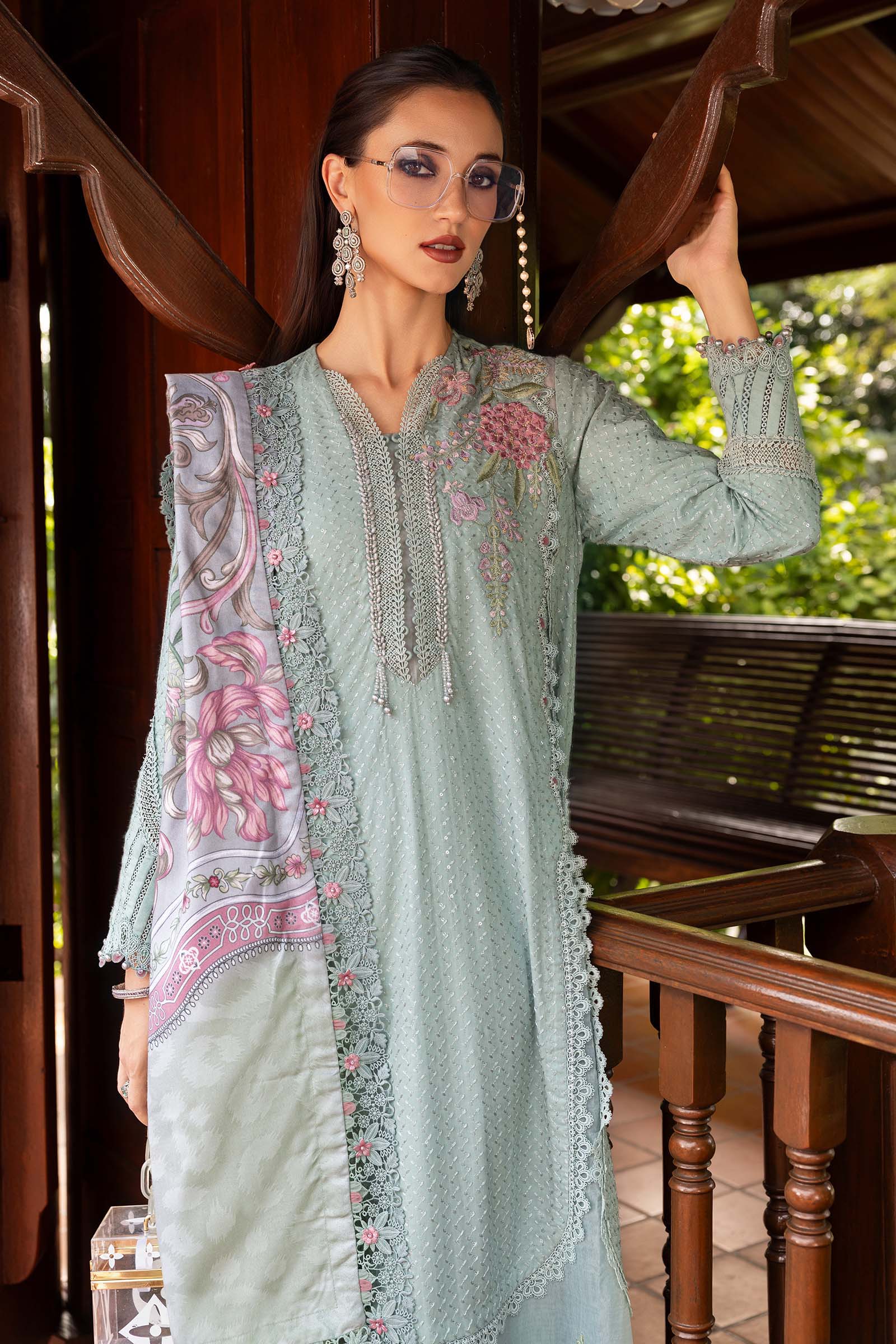 3 Piece Unstitched Embroidered Twill Linen Suit - Aqsa Fabrics