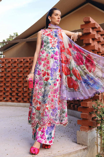 3 Piece Unstitched Embroidered Lawn Suit - Aqsa Fabrics