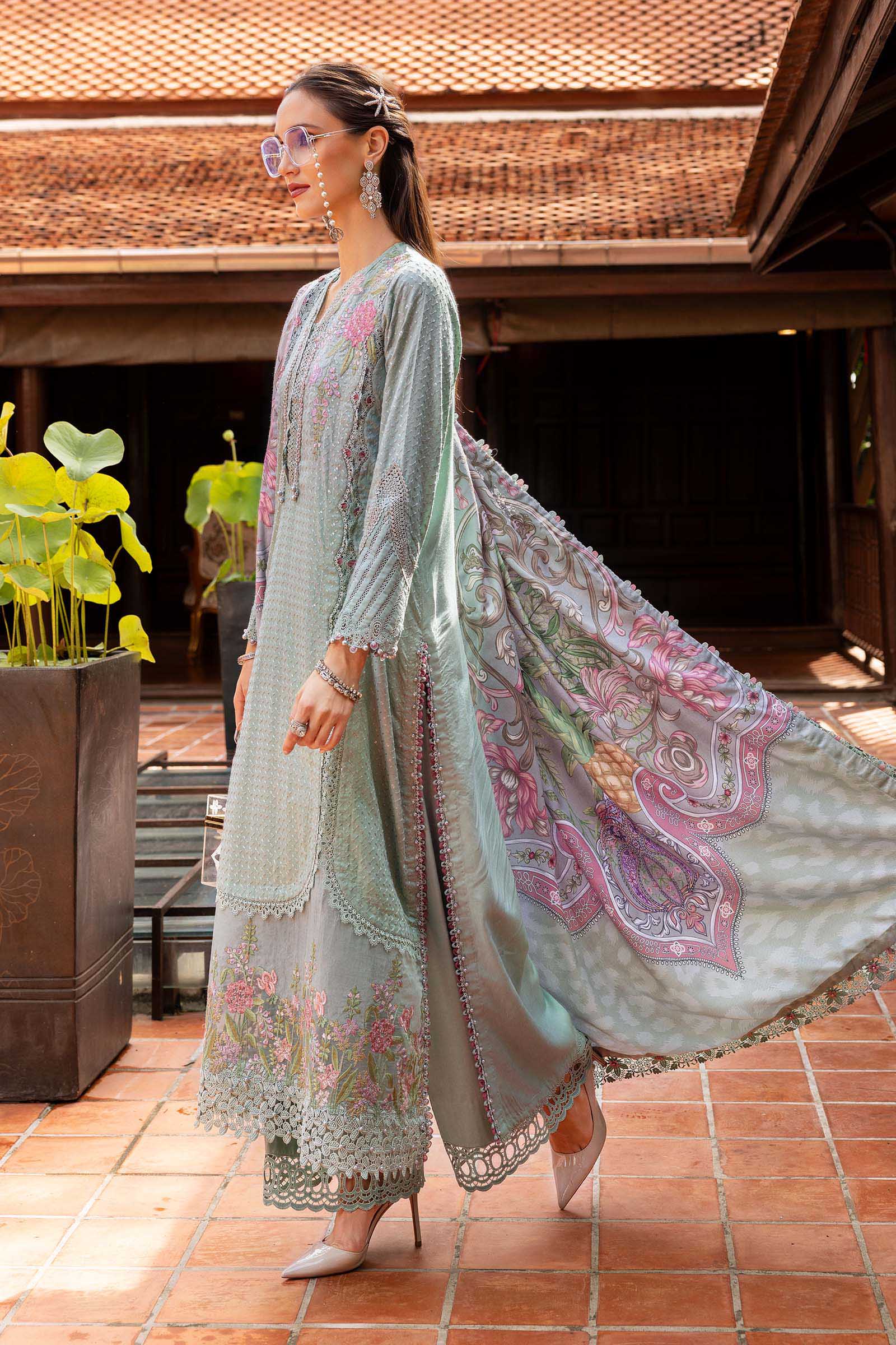 3 Piece Unstitched Embroidered Twill Linen Suit - Aqsa Fabrics