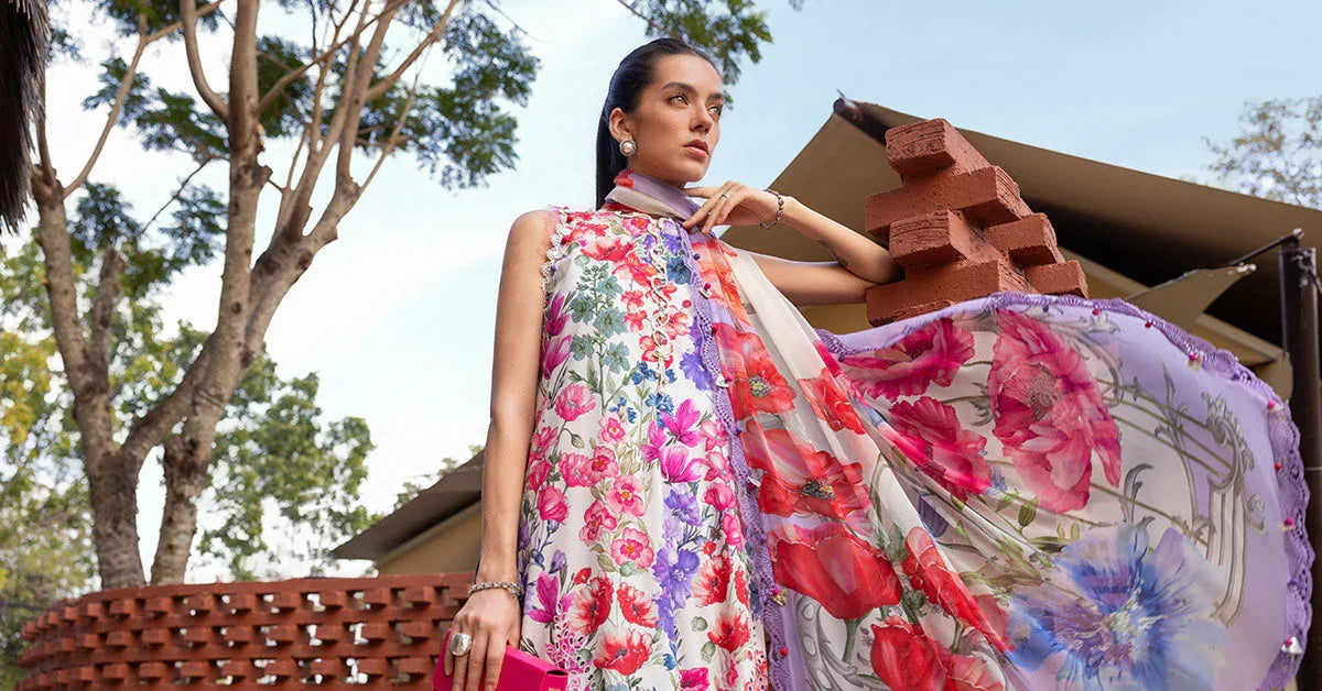 3 Piece Unstitched Embroidered Lawn Suit - Aqsa Fabrics