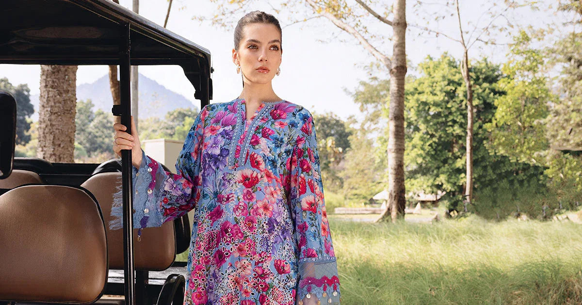 3 Piece Unstitched Embroidered Lawn Suit - Aqsa Fabrics
