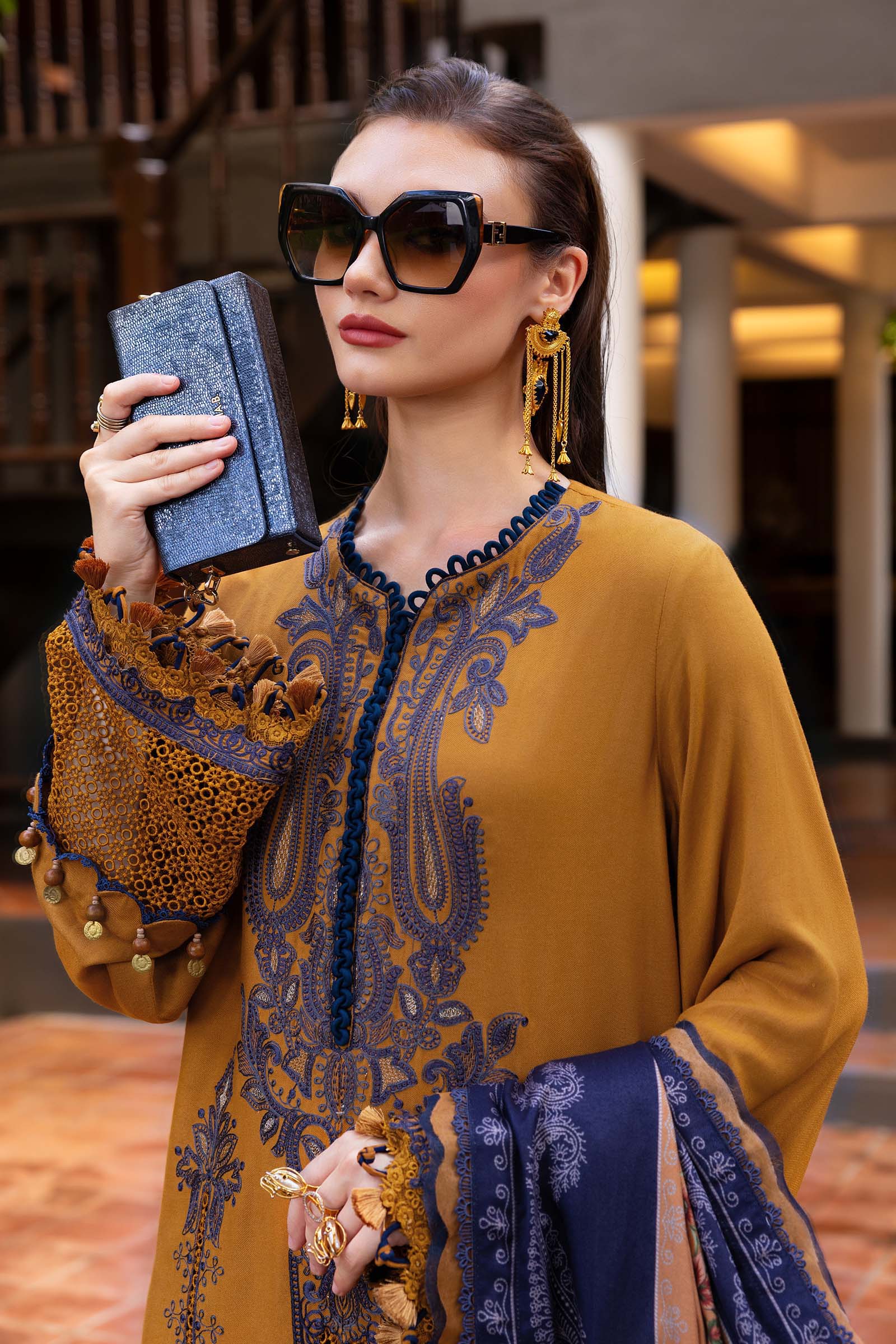 3 Piece Unstitched Embroidered Twill Linen Suit - Aqsa Fabrics