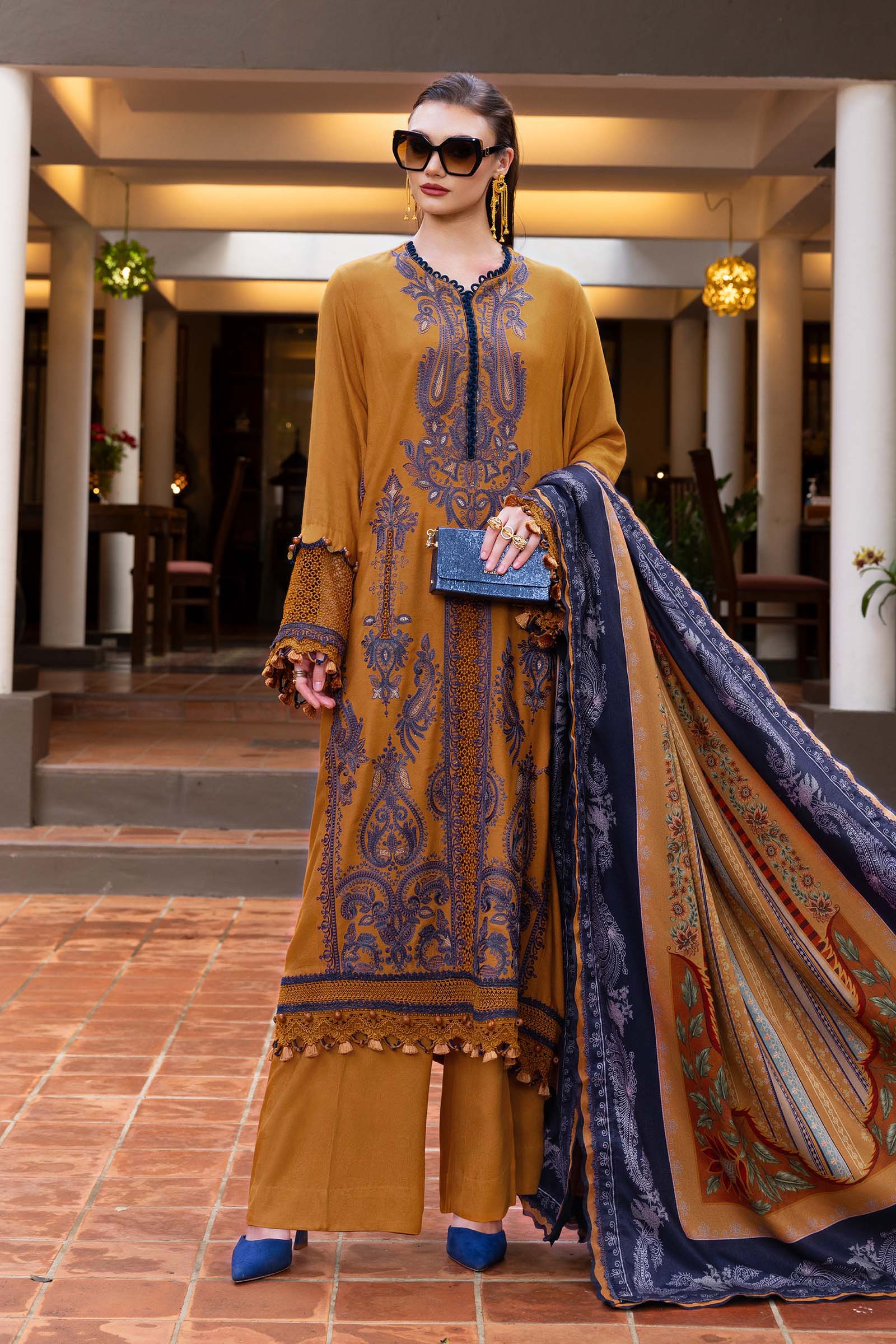 3 Piece Unstitched Embroidered Twill Linen Suit - Aqsa Fabrics