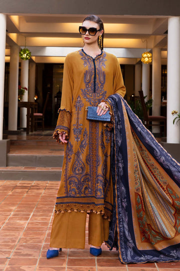 3 Piece Unstitched Embroidered Twill Linen Suit - Aqsa Fabrics