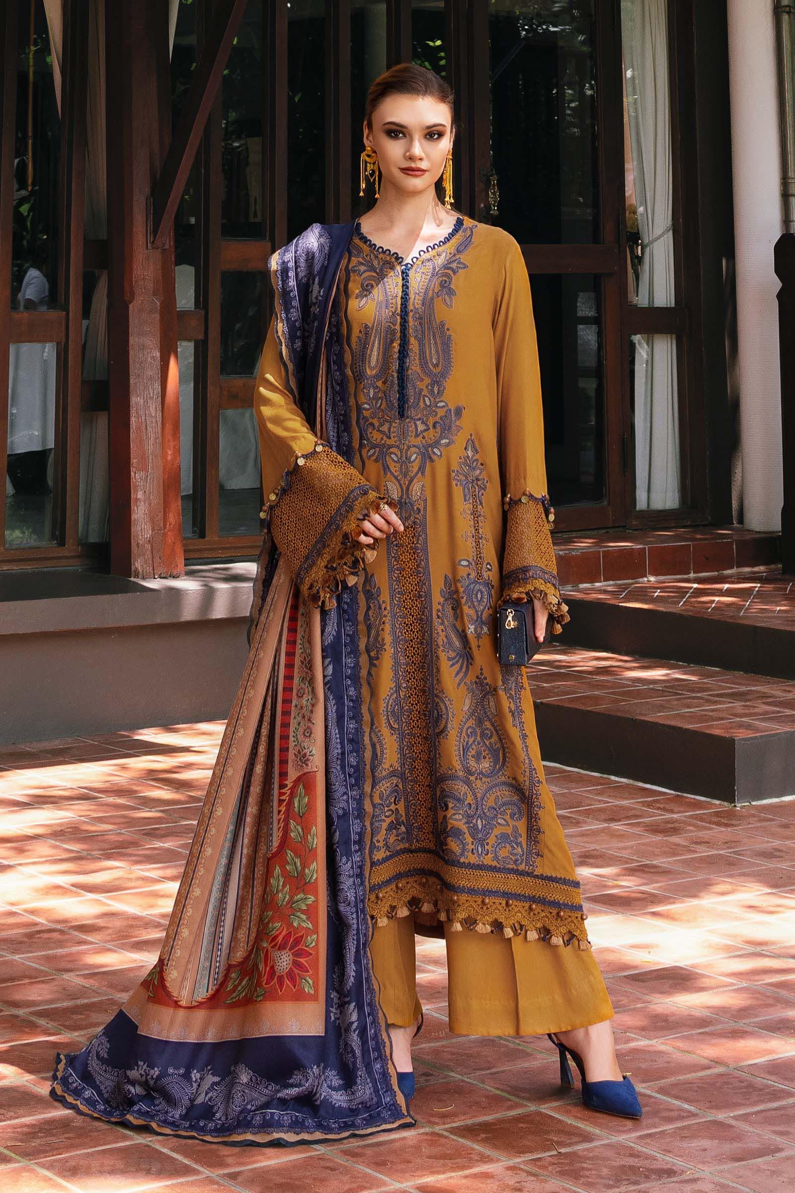 3 Piece Unstitched Embroidered Twill Linen Suit - Aqsa Fabrics