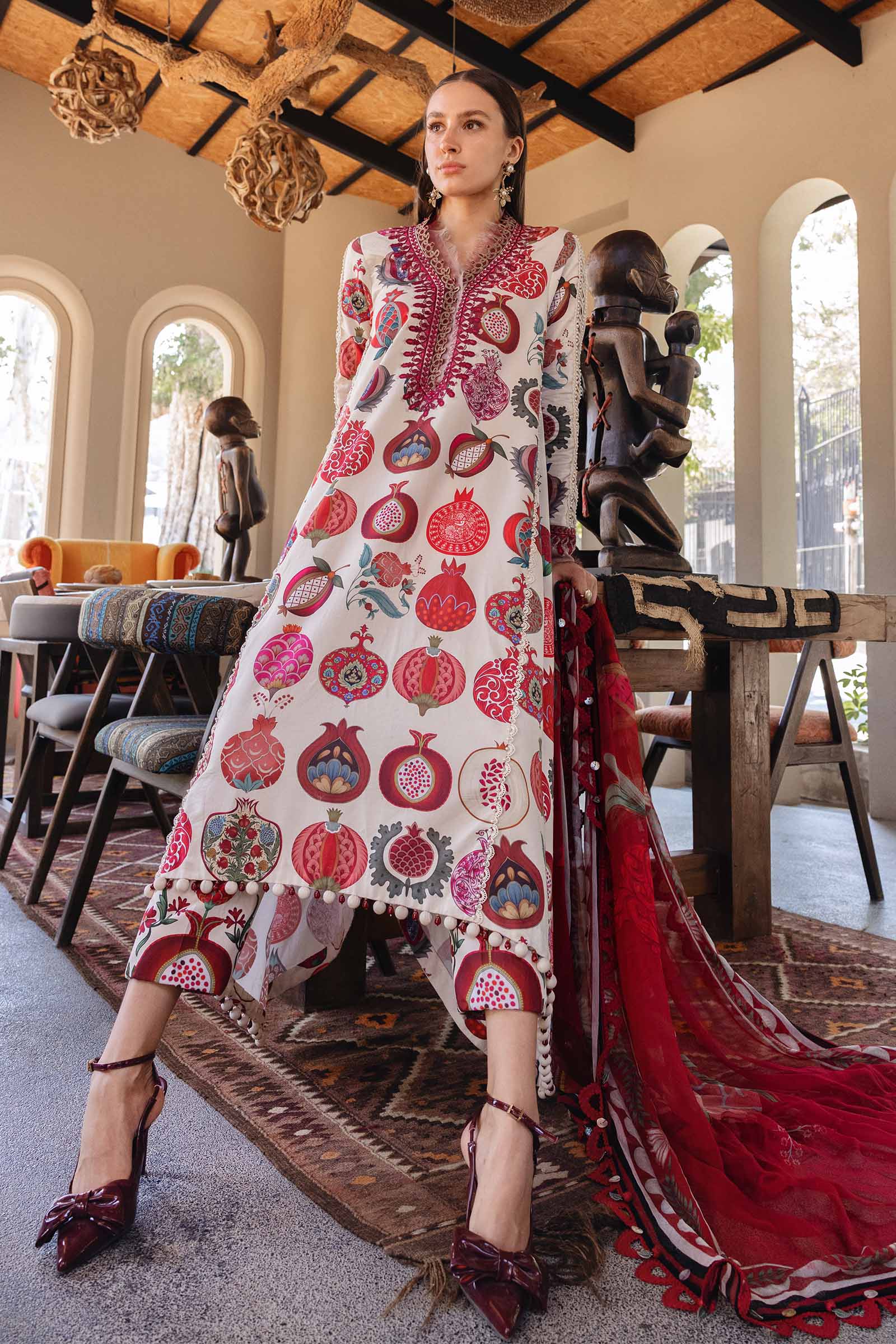 3 Piece Unstitched Embroidered Lawn Suit - Aqsa Fabrics