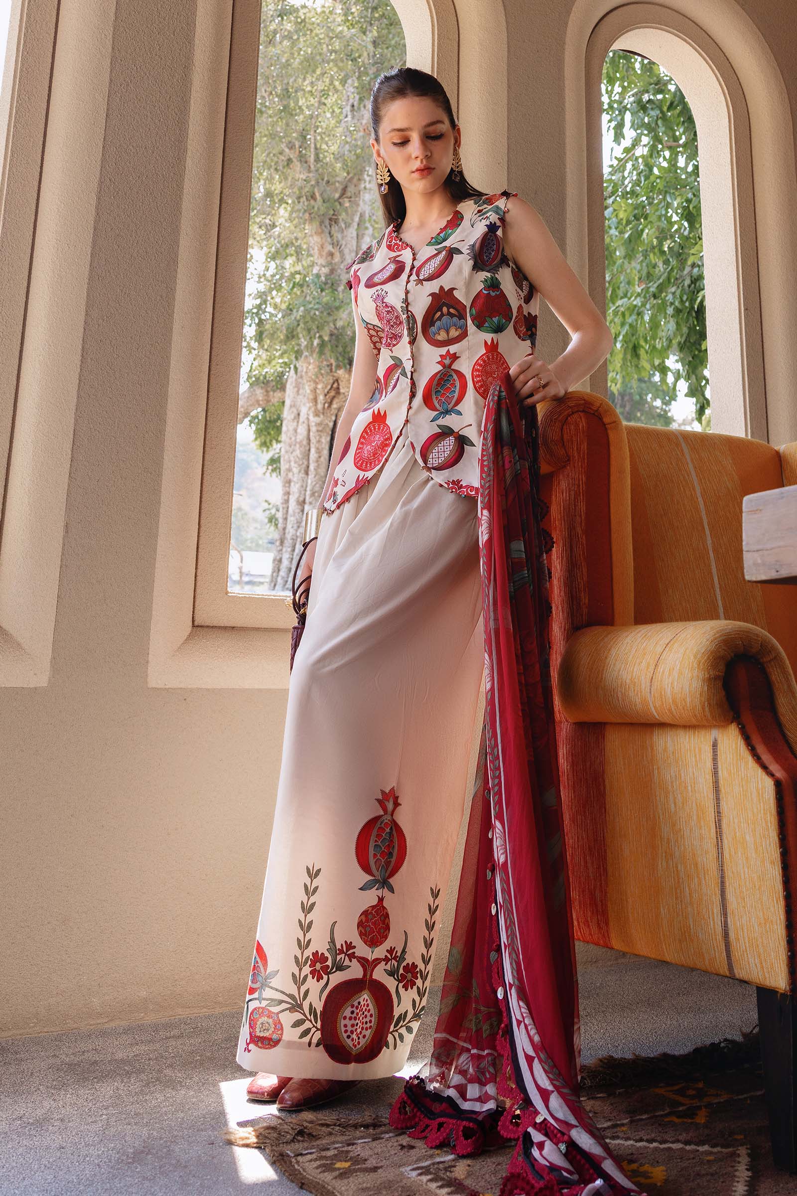 3 Piece Unstitched Embroidered Lawn Suit - Aqsa Fabrics