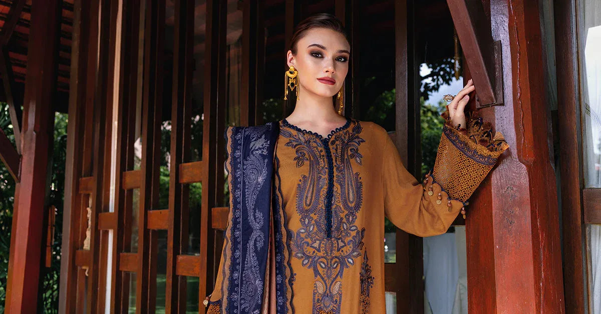 3 Piece Unstitched Embroidered Twill Linen Suit - Aqsa Fabrics