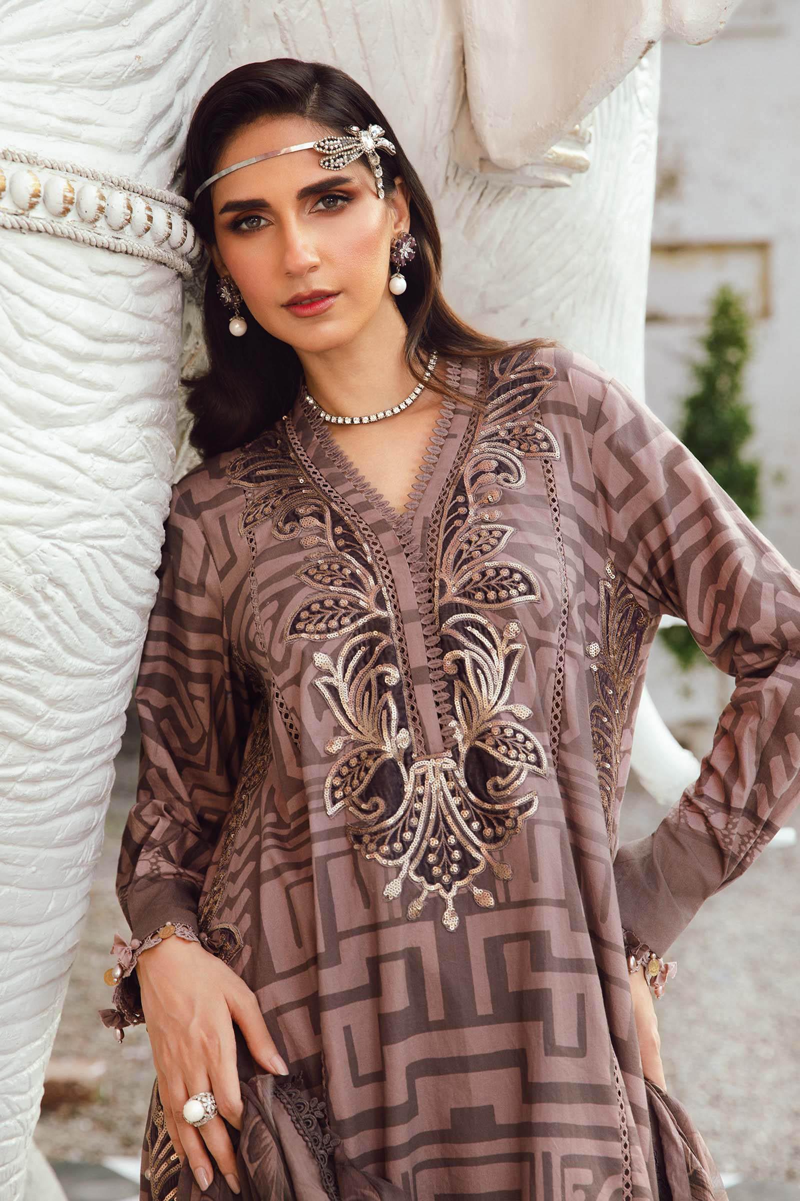 3 Piece Unstitched Embroidered Cambric Suit | MPT-2703-B - Aqsa Fabrics