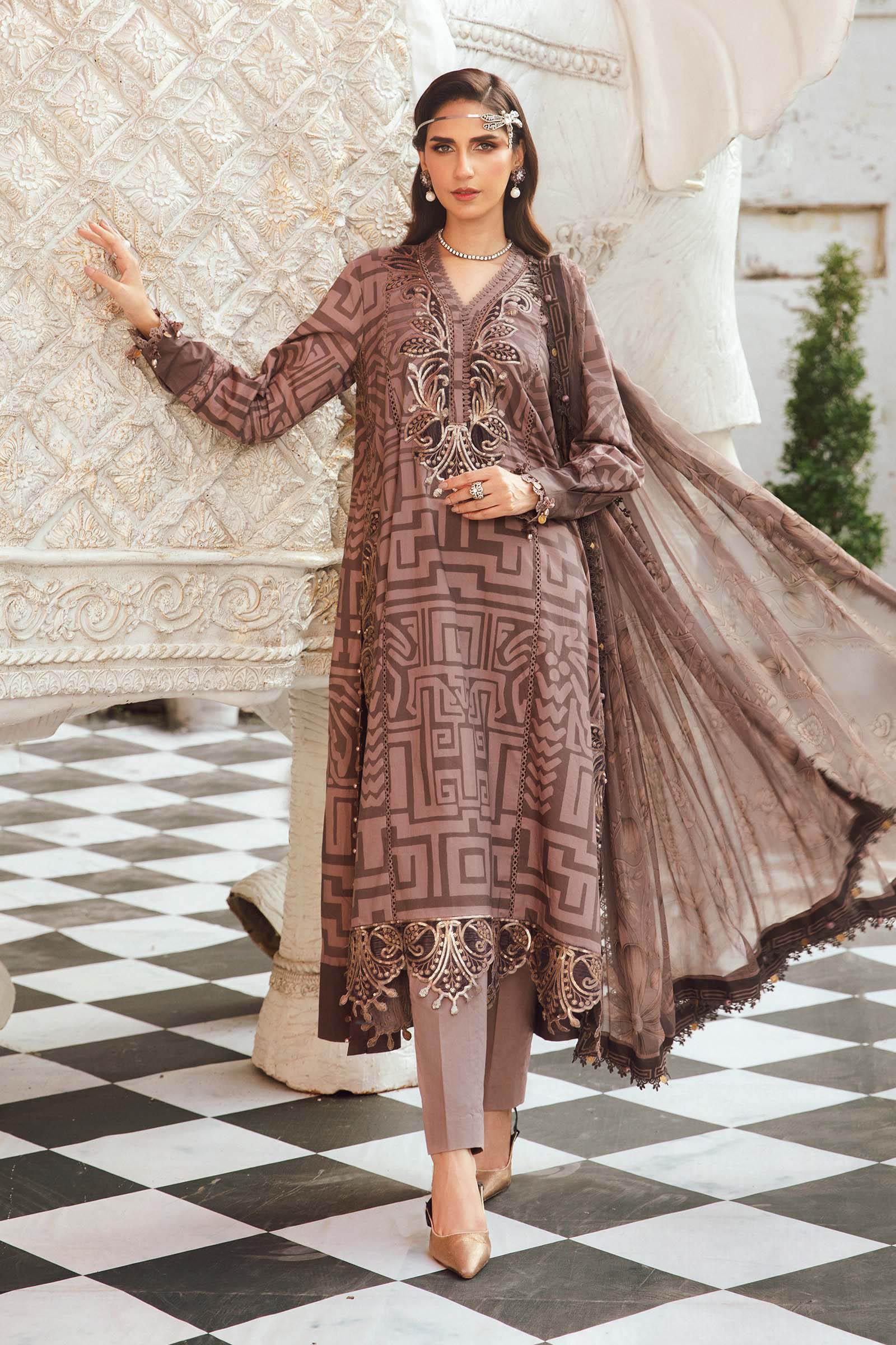 3 Piece Unstitched Embroidered Cambric Suit | MPT-2703-B - Aqsa Fabrics