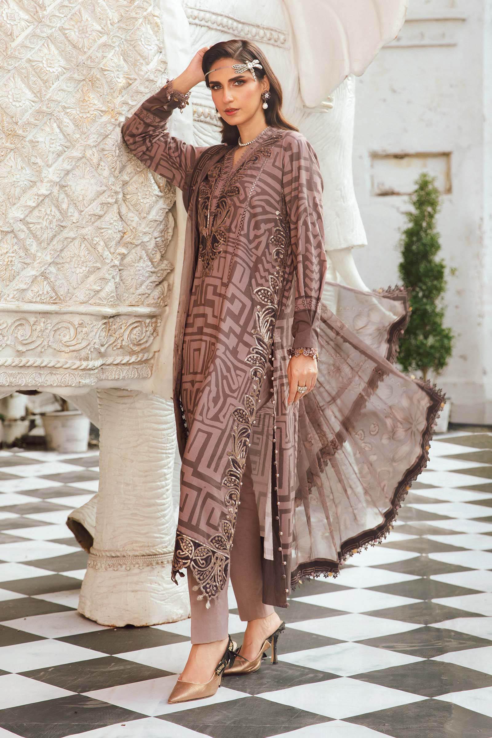 3 Piece Unstitched Embroidered Cambric Suit | MPT-2703-B - Aqsa Fabrics