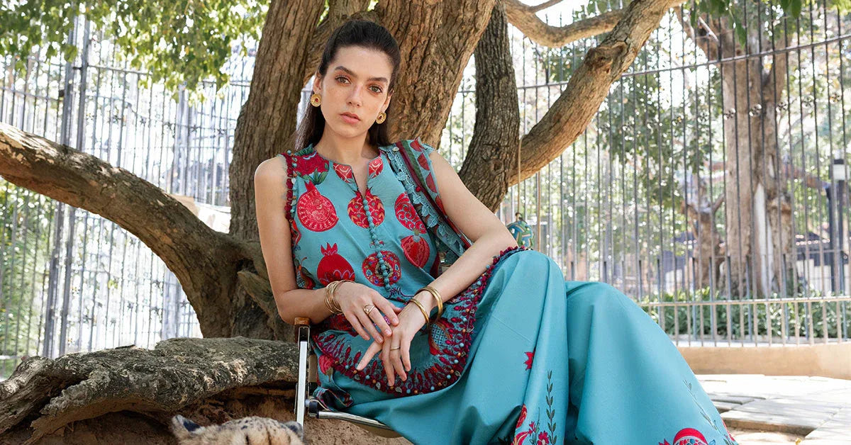 3 Piece Unstitched Embroidered Lawn Suit - Aqsa Fabrics