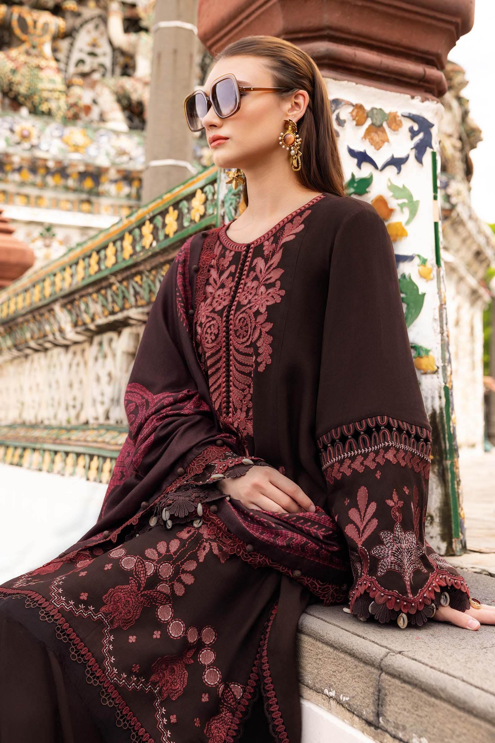 3 Piece Unstitched Embroidered Twill Linen Suit - Aqsa Fabrics