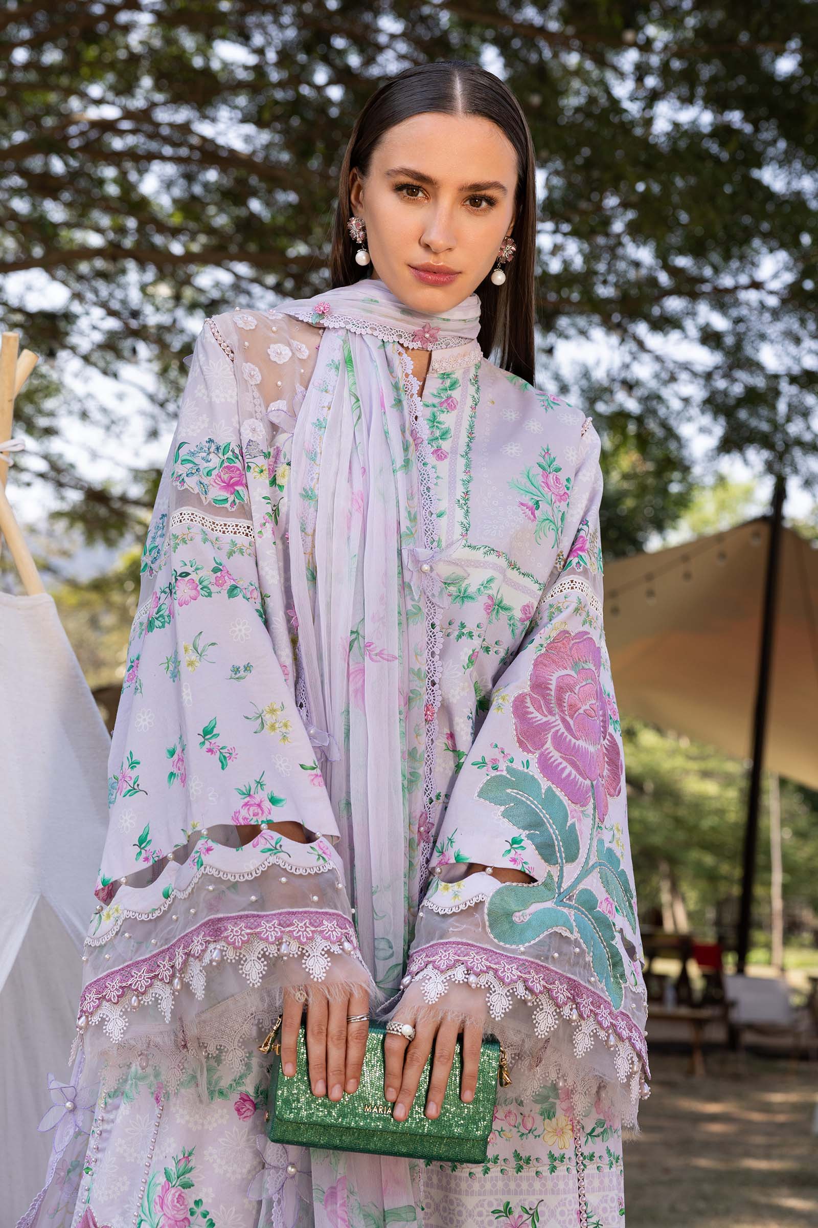 3 Piece Unstitched Embroidered Lawn Suit - Aqsa Fabrics