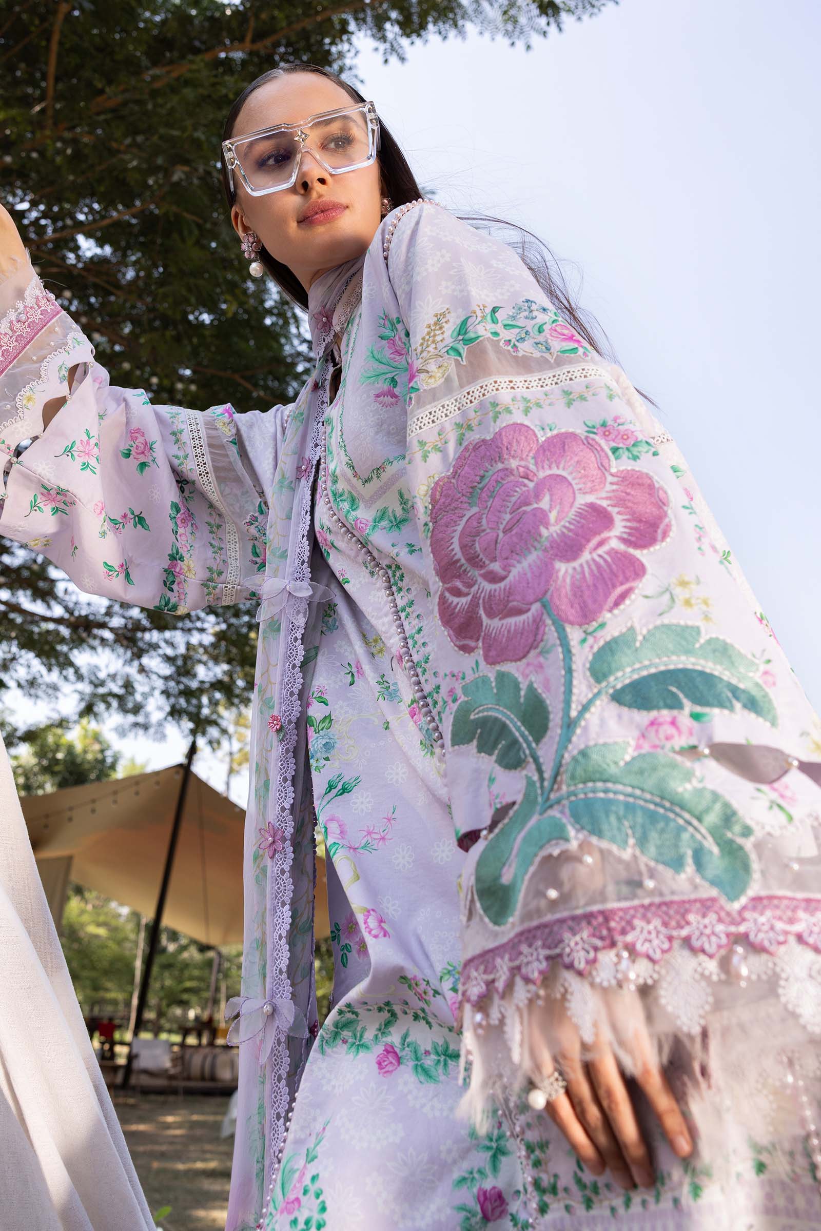 3 Piece Unstitched Embroidered Lawn Suit - Aqsa Fabrics
