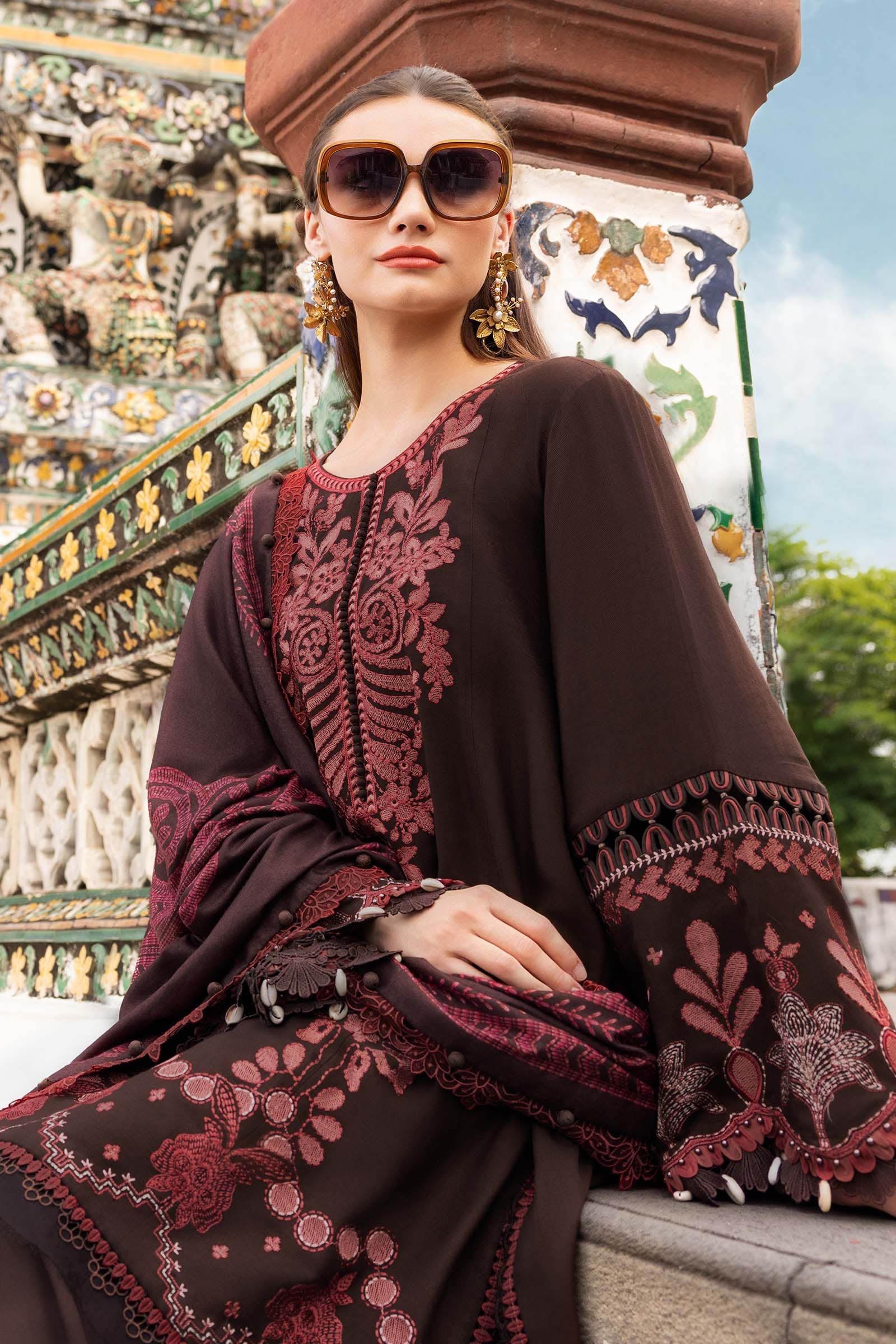 3 Piece Unstitched Embroidered Twill Linen Suit - Aqsa Fabrics