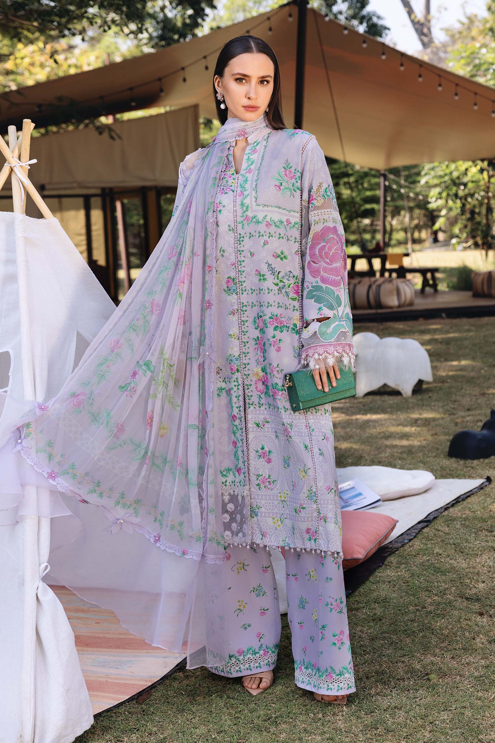 3 Piece Unstitched Embroidered Lawn Suit - Aqsa Fabrics