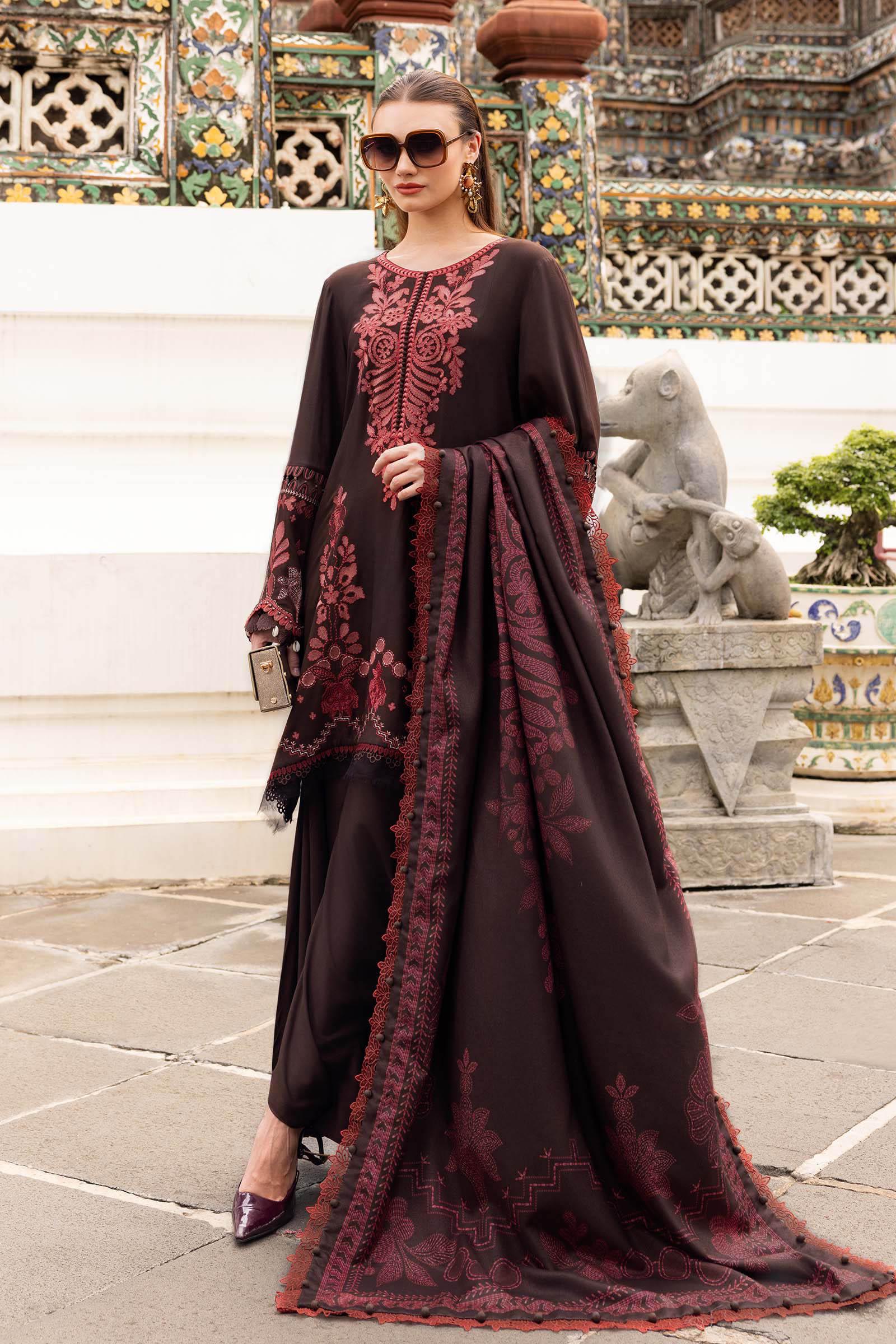3 Piece Unstitched Embroidered Twill Linen Suit - Aqsa Fabrics