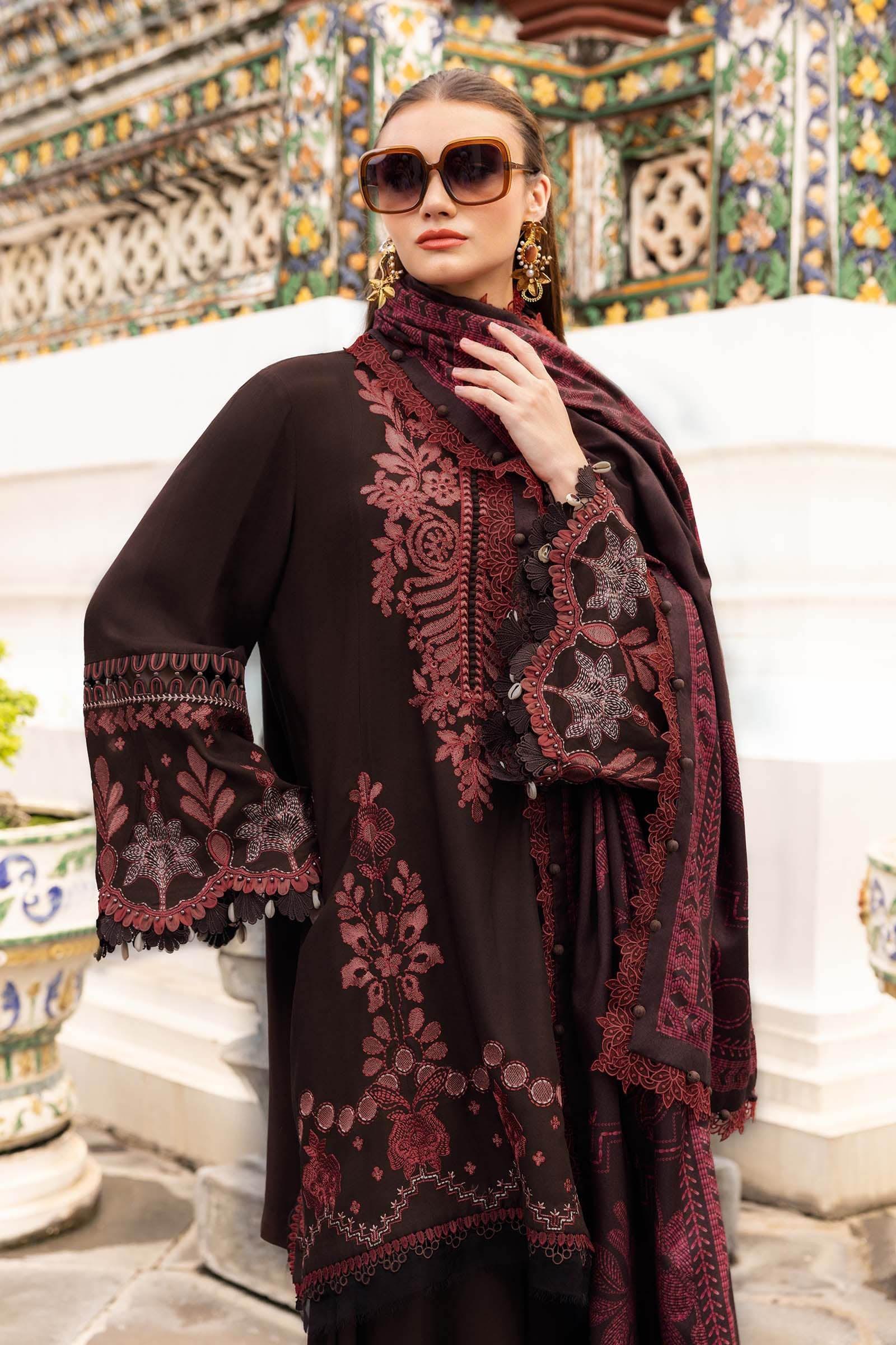 3 Piece Unstitched Embroidered Twill Linen Suit - Aqsa Fabrics