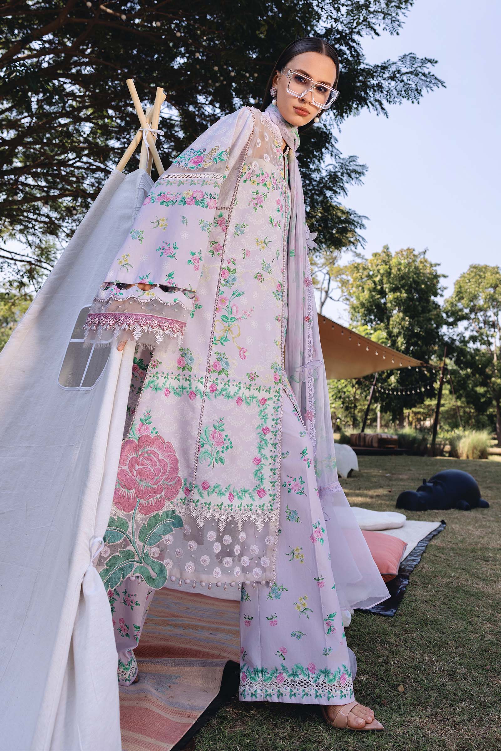 3 Piece Unstitched Embroidered Lawn Suit - Aqsa Fabrics