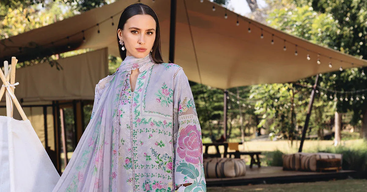 3 Piece Unstitched Embroidered Lawn Suit - Aqsa Fabrics