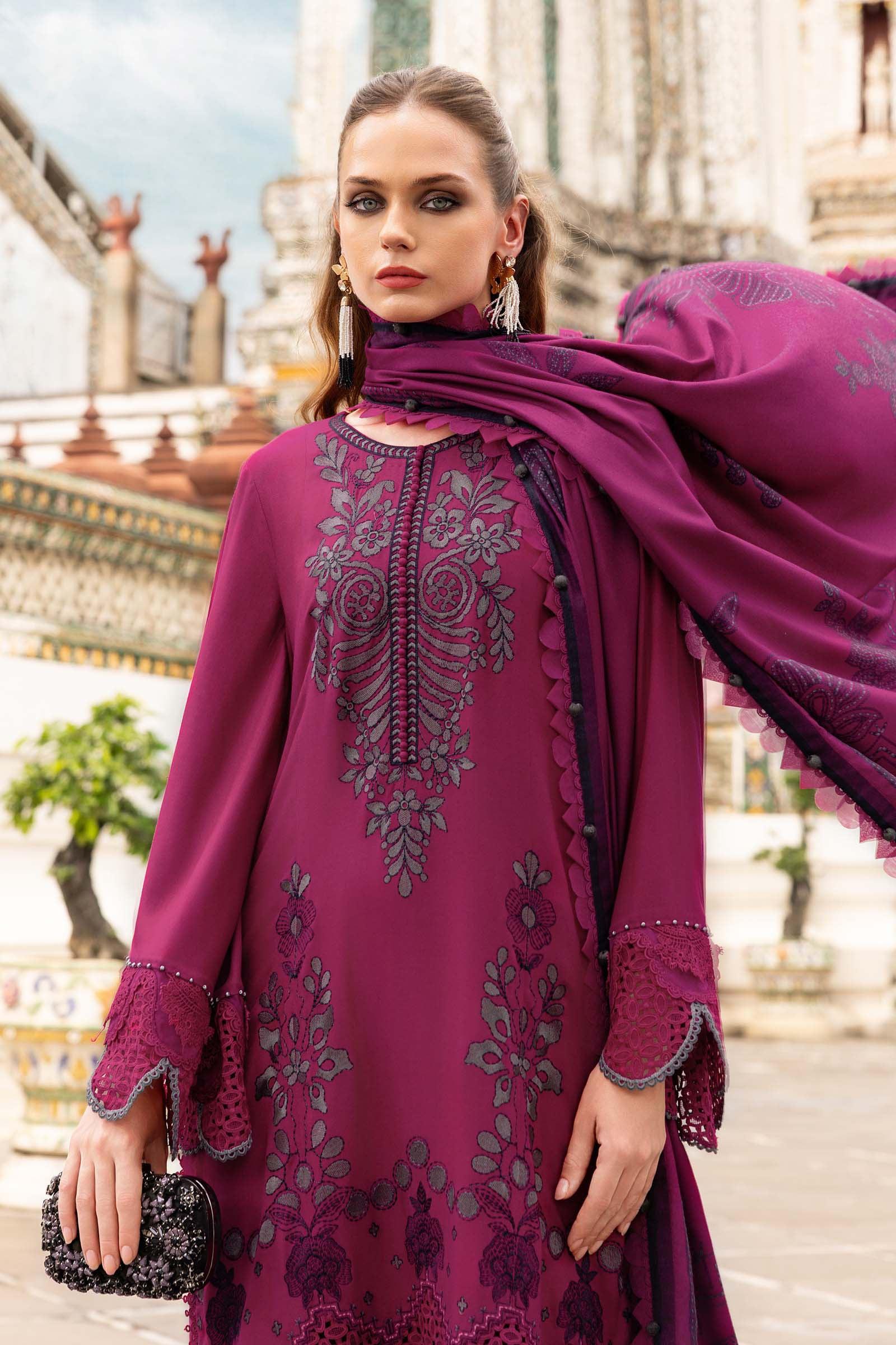 3 Piece Unstitched Embroidered Twill Linen Suit - Aqsa Fabrics