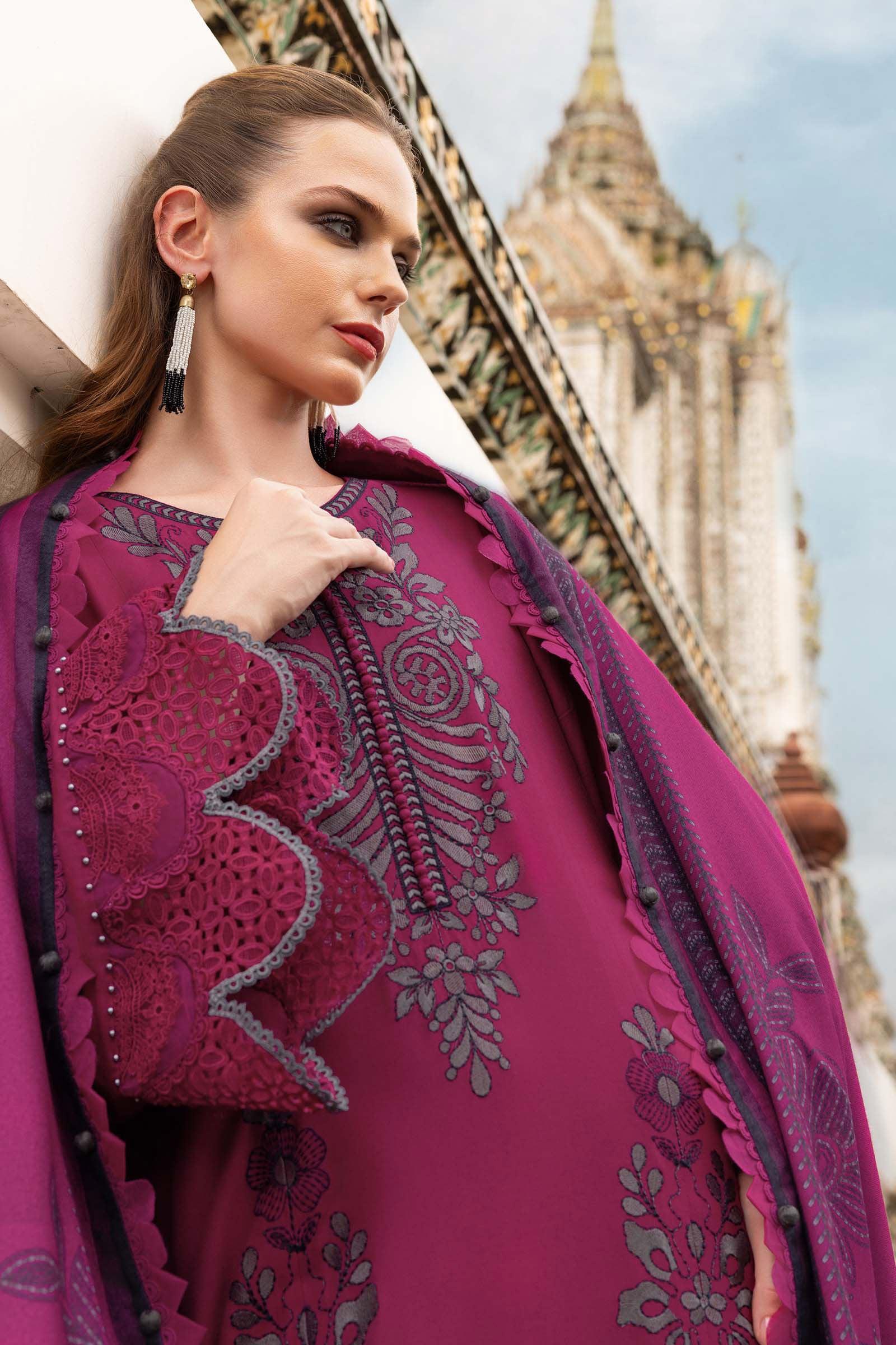 3 Piece Unstitched Embroidered Twill Linen Suit - Aqsa Fabrics