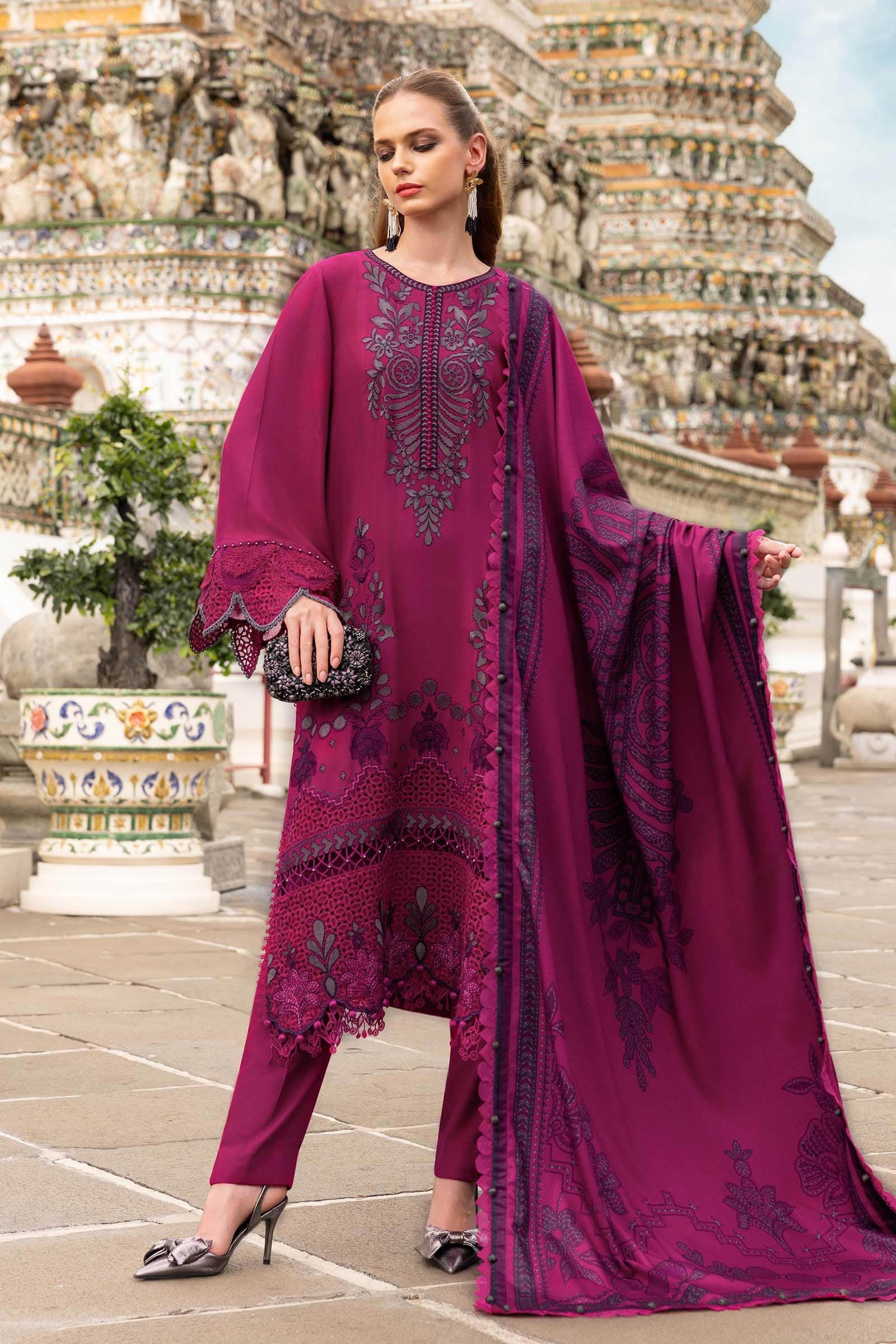 3 Piece Unstitched Embroidered Twill Linen Suit - Aqsa Fabrics