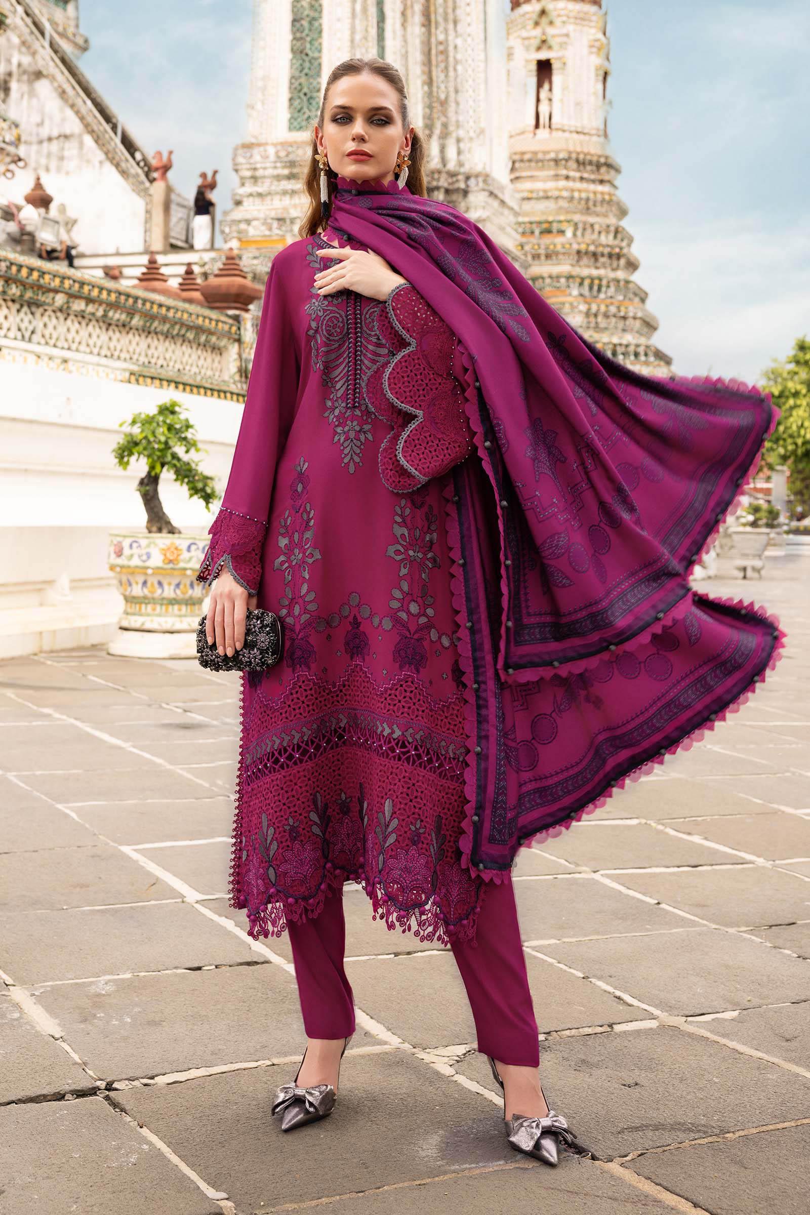 3 Piece Unstitched Embroidered Twill Linen Suit - Aqsa Fabrics