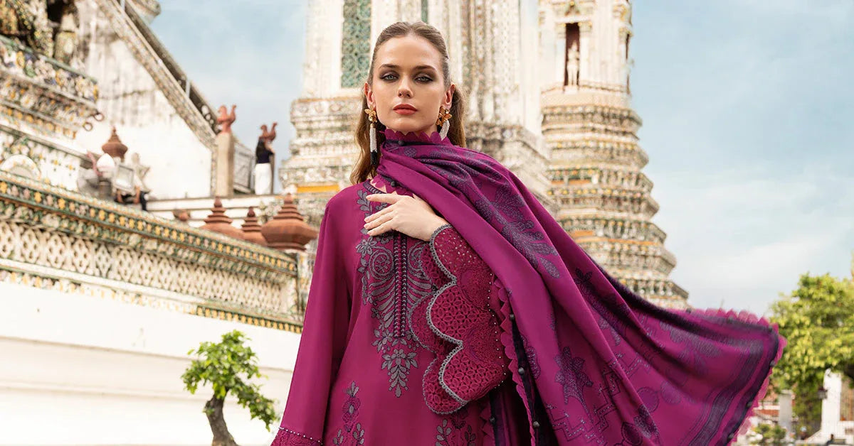 3 Piece Unstitched Embroidered Twill Linen Suit - Aqsa Fabrics