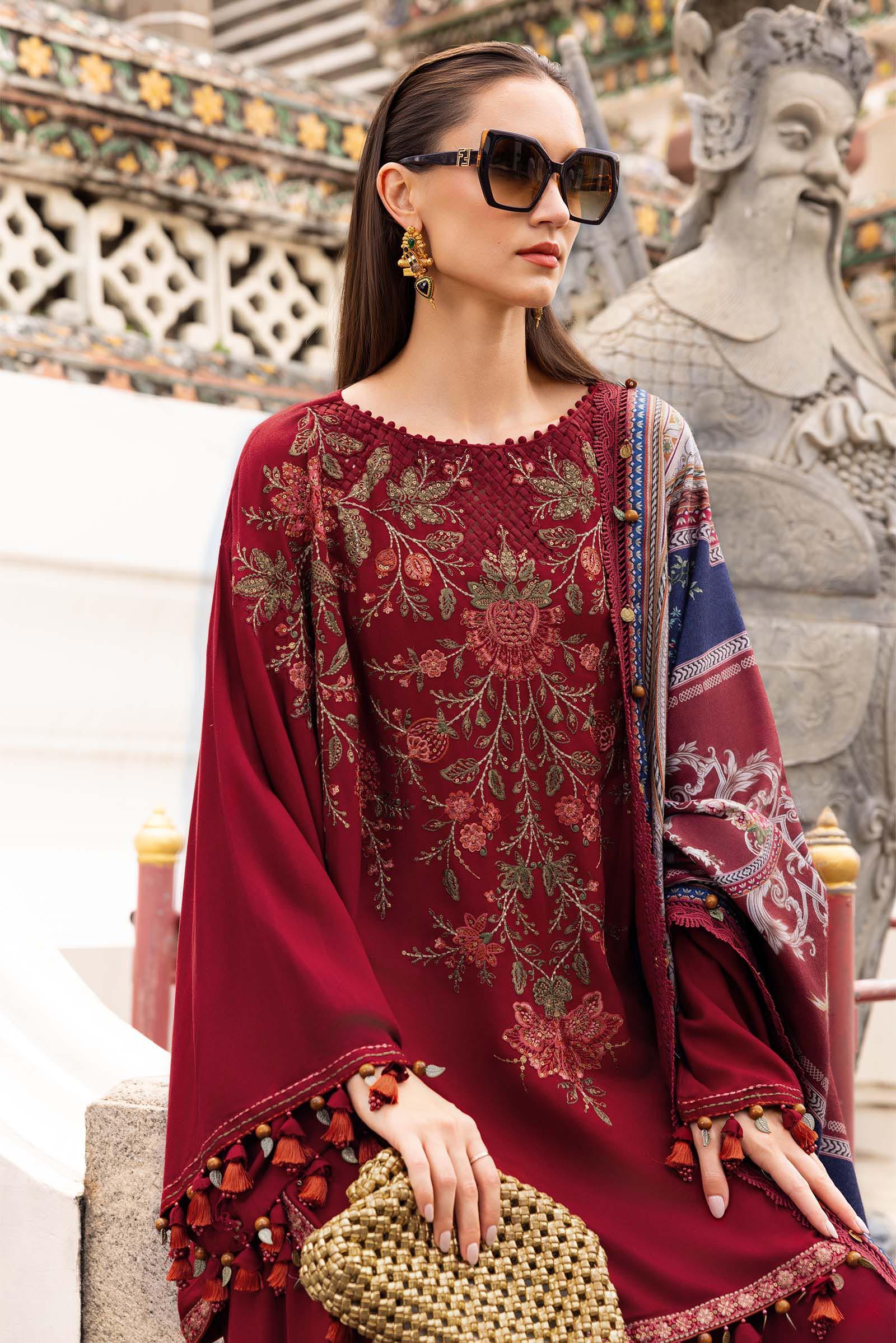 3 Piece Unstitched Embroidered Twill Linen Suit - Aqsa Fabrics