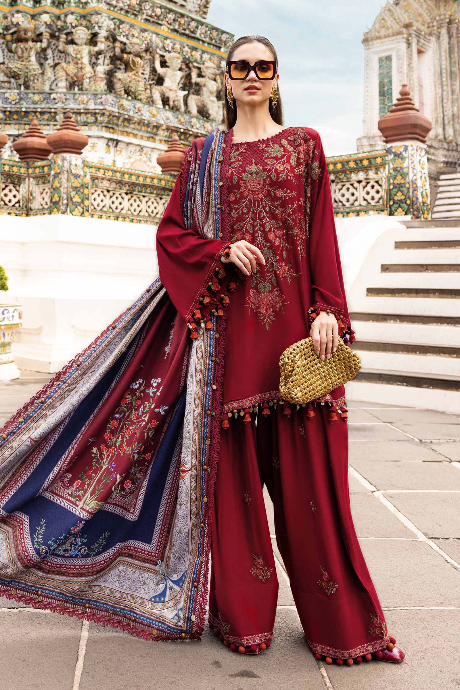 3 Piece Unstitched Embroidered Twill Linen Suit - Aqsa Fabrics