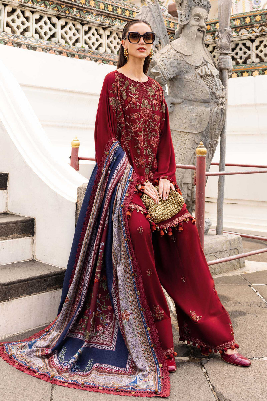 3 Piece Unstitched Embroidered Twill Linen Suit - Aqsa Fabrics