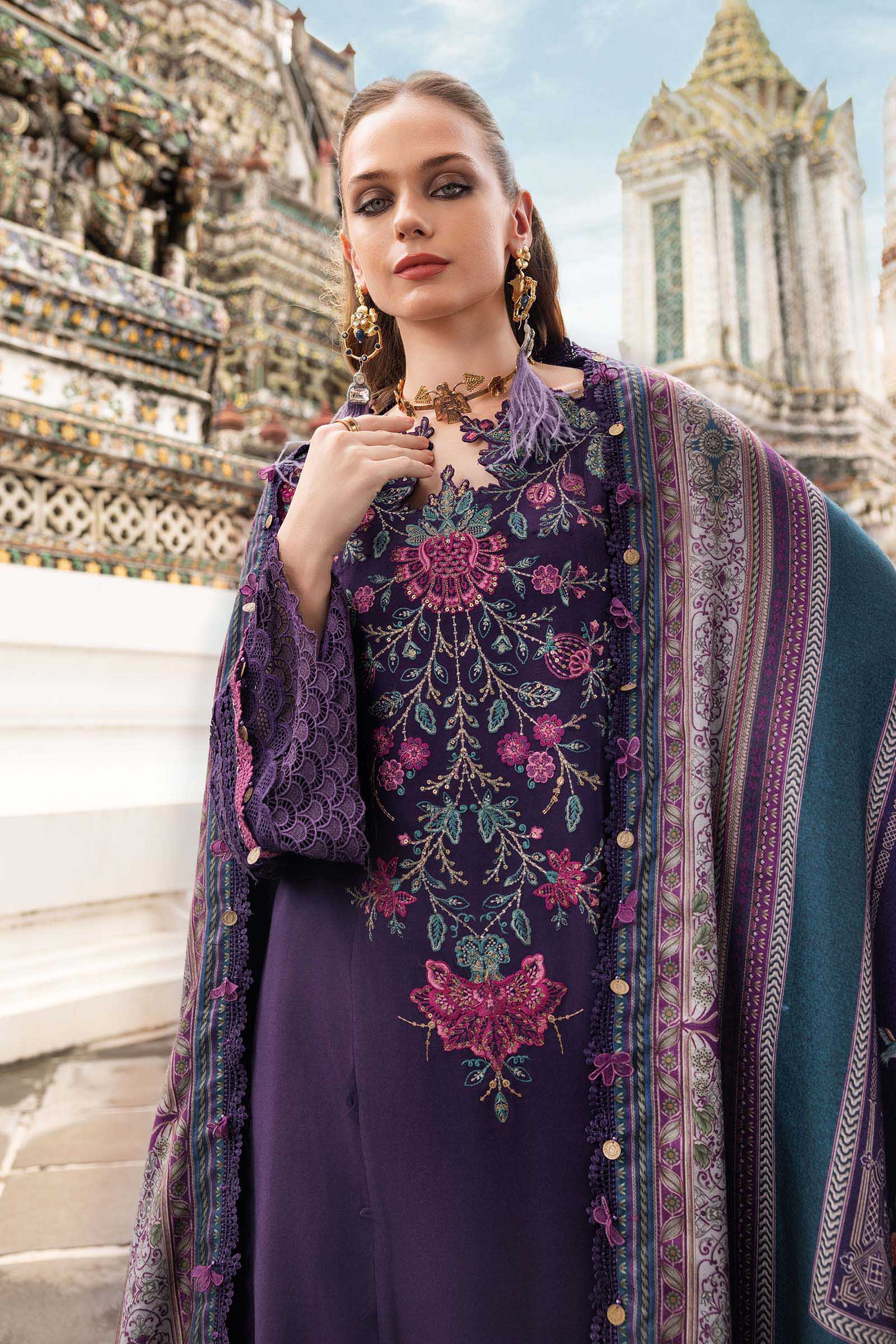 3 Piece Unstitched Embroidered Twill Linen Suit - Aqsa Fabrics