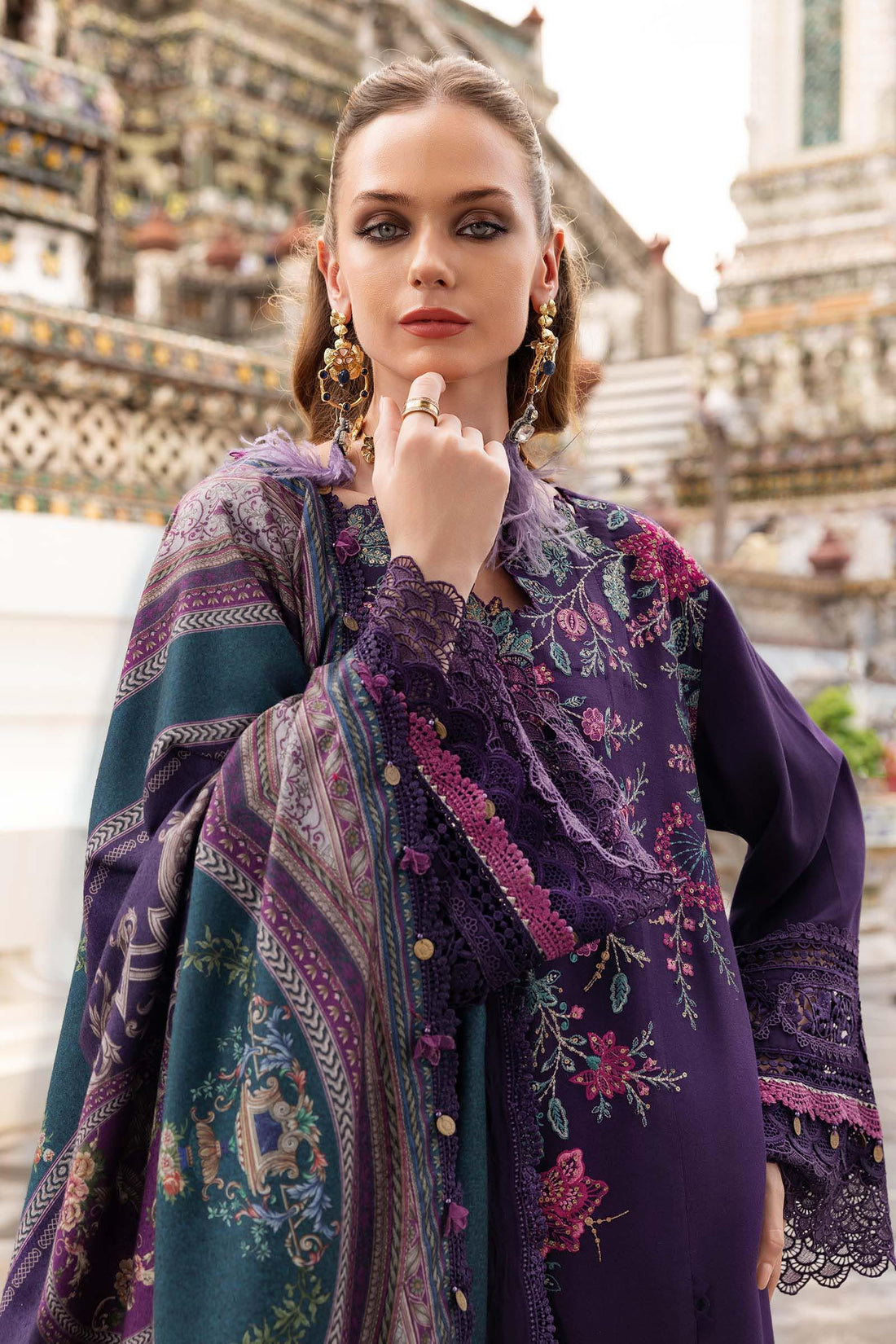 3 Piece Unstitched Embroidered Twill Linen Suit - Aqsa Fabrics