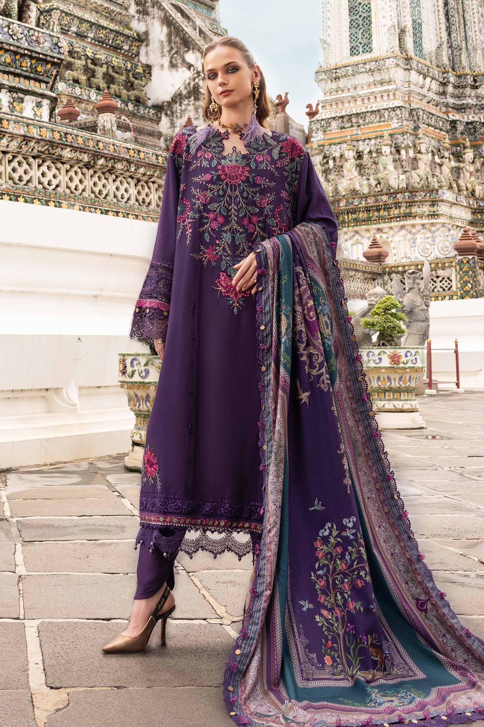 3 Piece Unstitched Embroidered Twill Linen Suit - Aqsa Fabrics