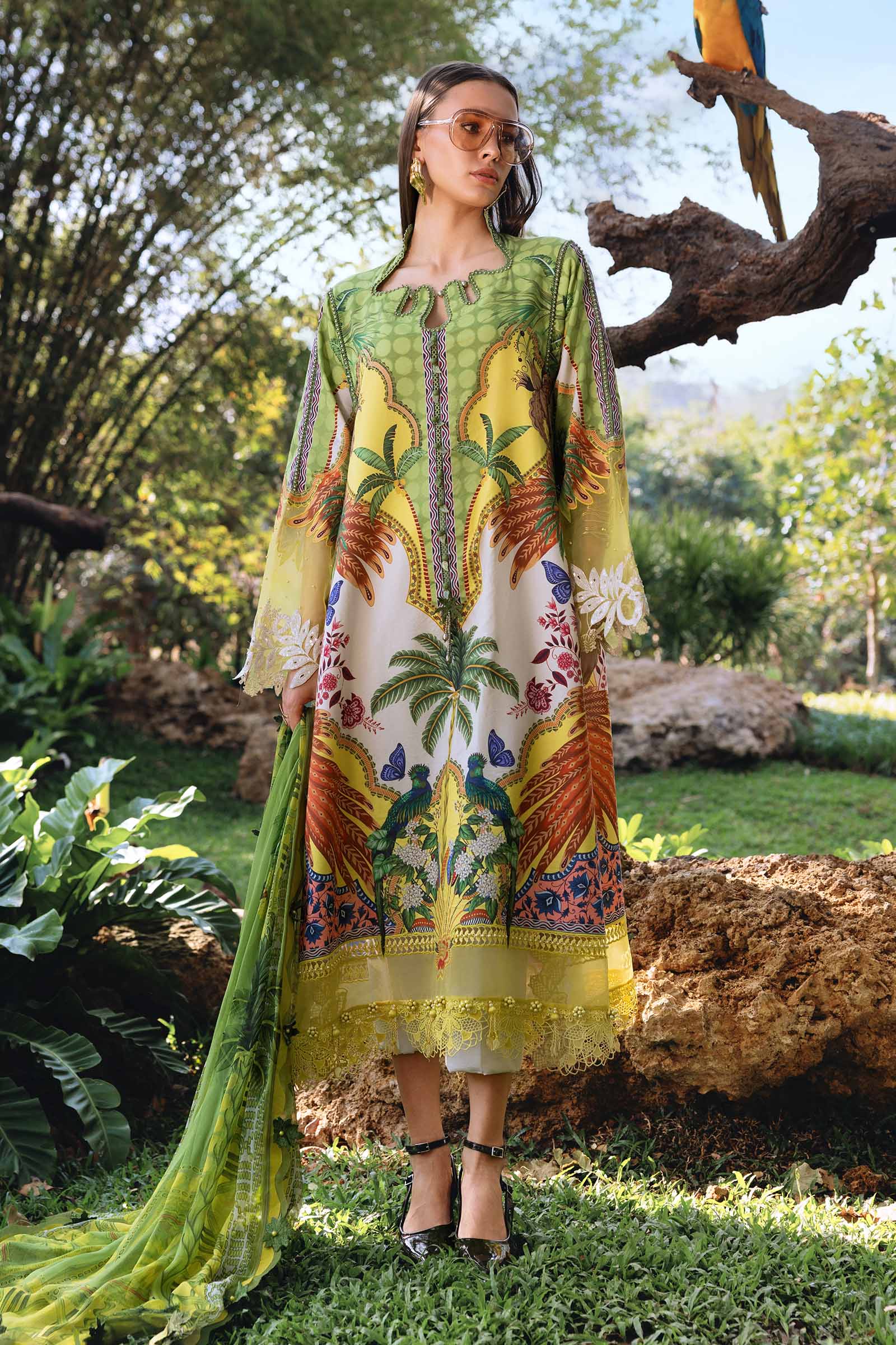 3 Piece Unstitched Embroidered Lawn Suit - Aqsa Fabrics