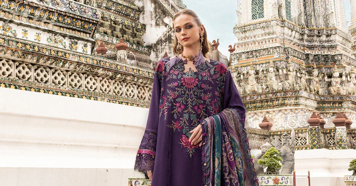 3 Piece Unstitched Embroidered Twill Linen Suit - Aqsa Fabrics