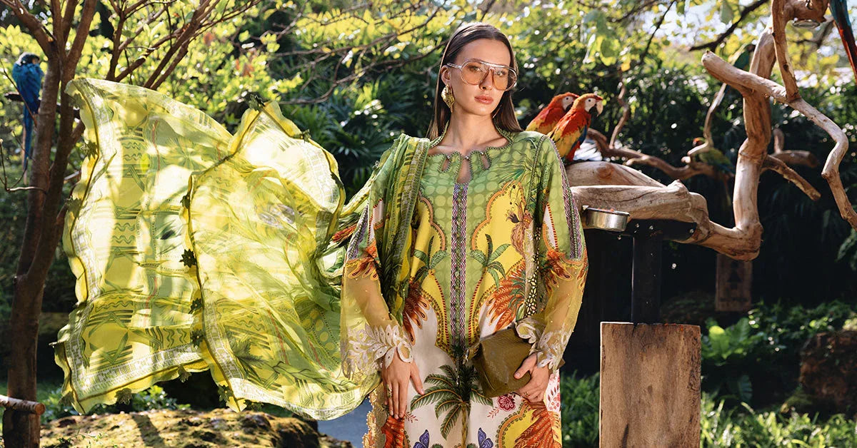 3 Piece Unstitched Embroidered Lawn Suit - Aqsa Fabrics